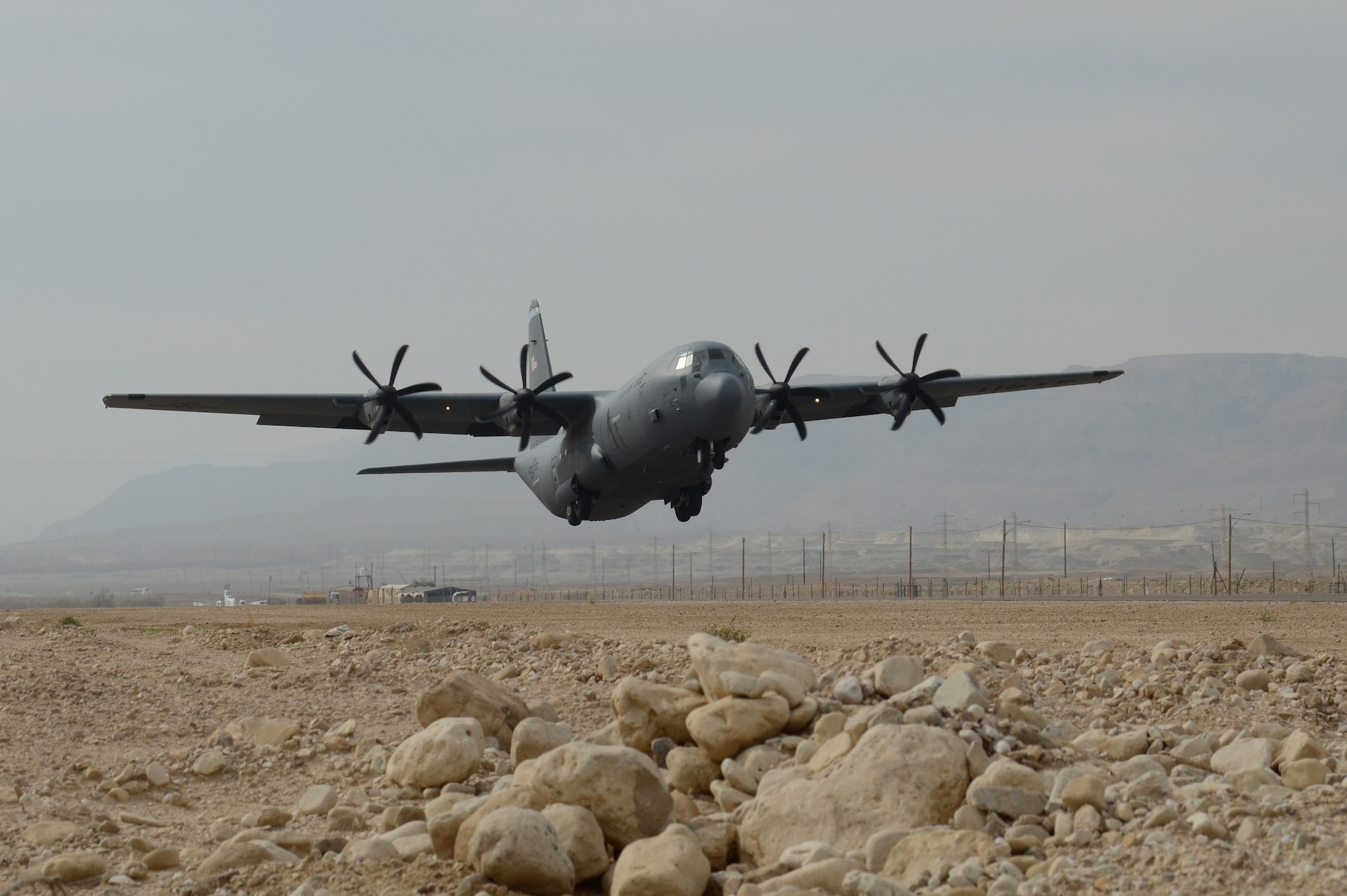 A C-130J Hercules takes off from a civilian airfield in Masada, Israel, Feb. 5, 2013. The 86th Airlift Wing conducted a flying training deployment with the Israeli Air Force in order to strengthen partnerships and maintain readiness for contingency operations. (U.S. Air Force photo / 2nd Lt. Kay M. Nissen)