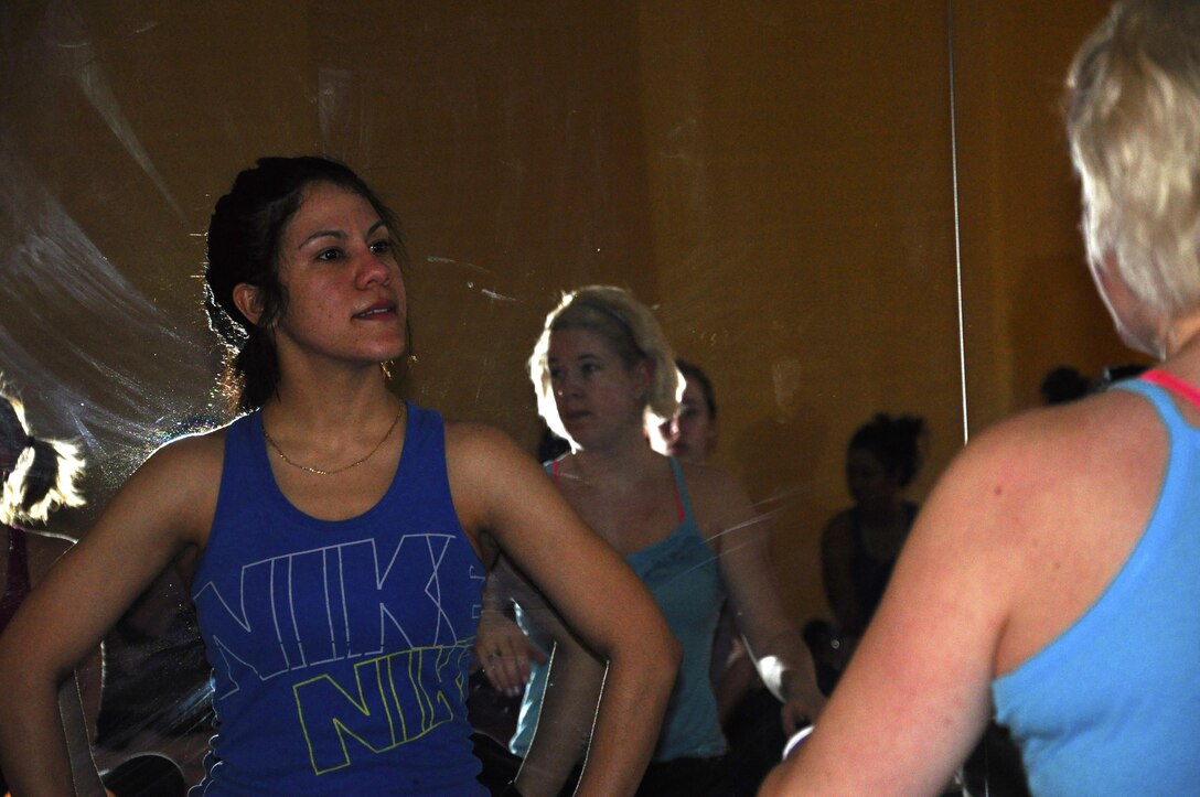 Sgt. Yari Kobus leads a Hot Yoga class at the Stafford House of Yoga in Stafford on Jan. 26.