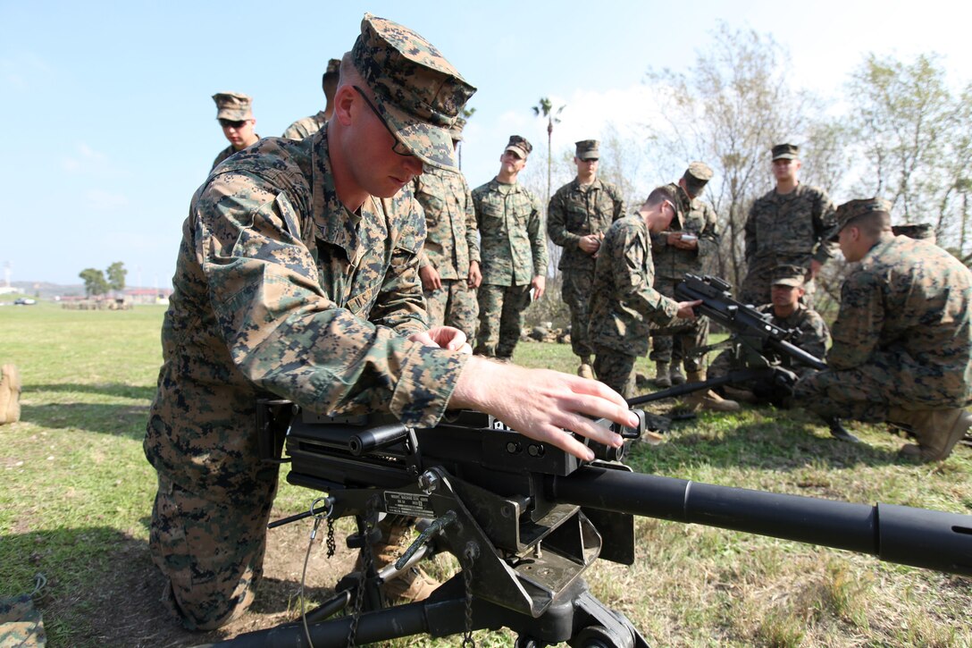 Lance Cpl. Alexander Thomas, a military policeman with Bravo Company, 1st Law Enforcement Battalion, I Marine Expeditionary Force, performs an operational check on an Mk-19 grenade launcher for serviceability during a weapons training course at Camp Pendleton, Calif., Feb. 7. One of the responsibilities of 1st LE Bn., while deployed is to teach foreign nationals to properly clean and operate various weapons used for law enforcement and military operations. Thomas, 23, is from Petaluma, Calif.


