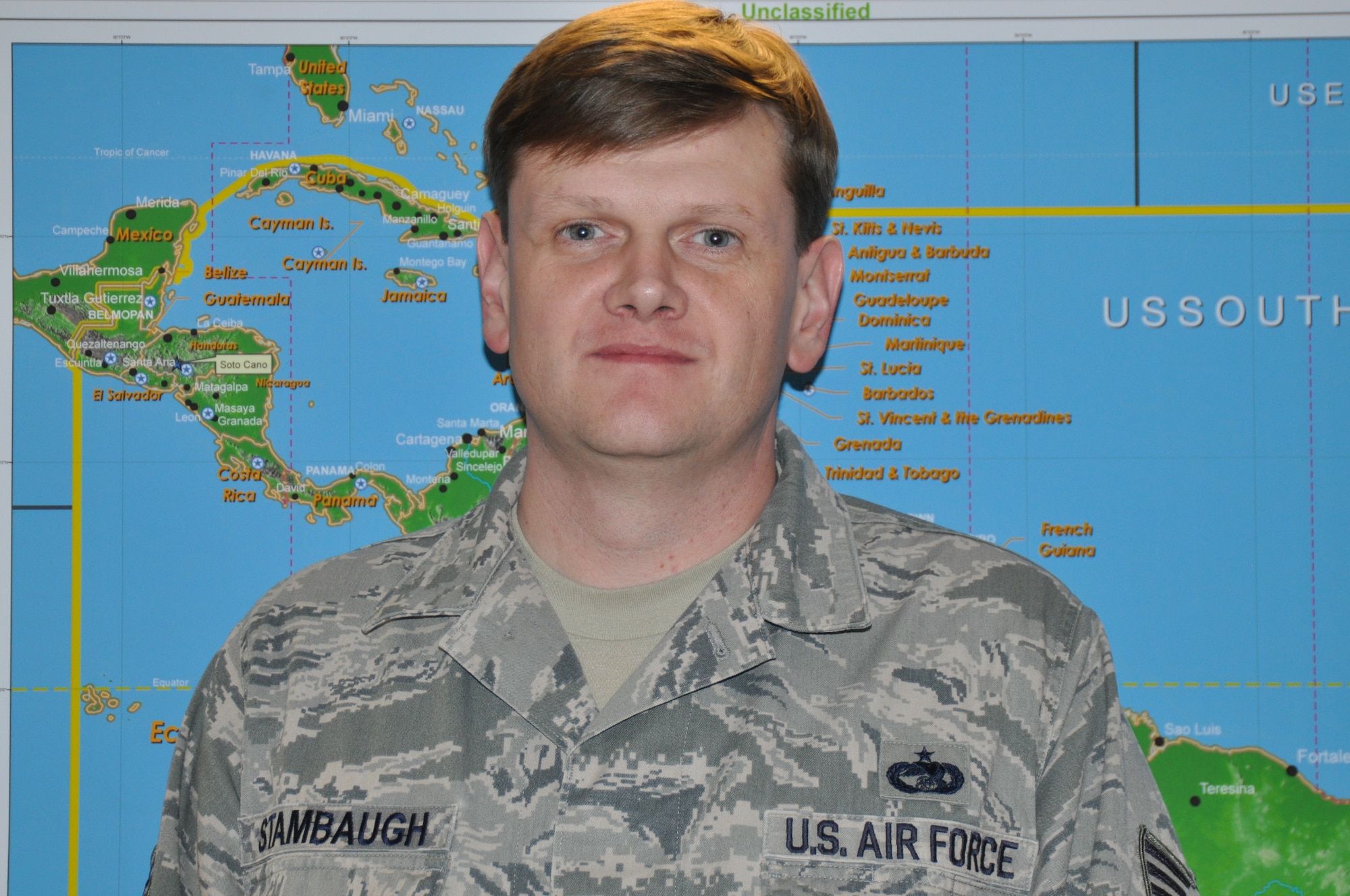 “My job in the Blue Flag exercise is to move equipment from base-to-base and to respond to emergency logistical support in our area of responsibility,” said Tech. Sgt. Scott Stambaugh, 12th Air Force (Air Forces Southern) logistics manager. (U.S. Air Force photo by Master Sgt. Kelly Ogden/Released).