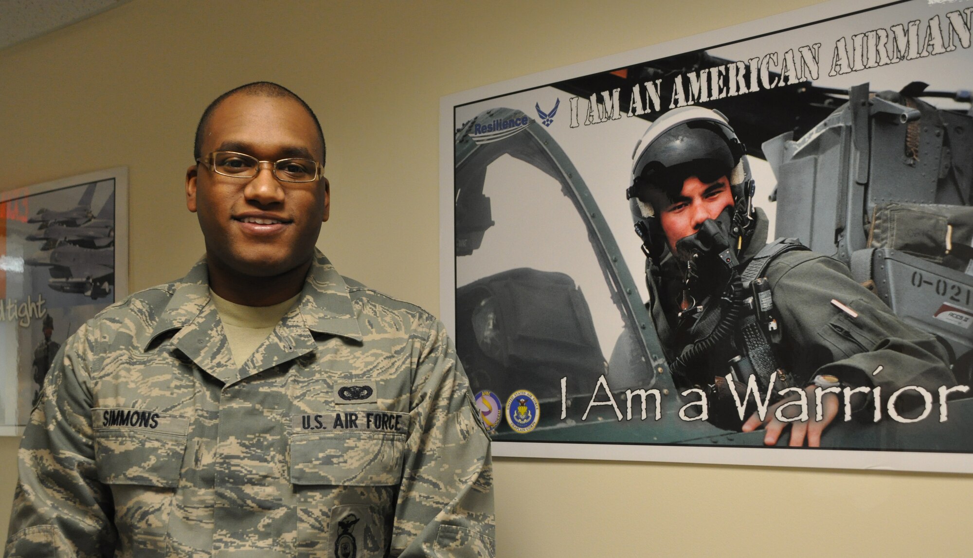 Airman 1st Class Rashad Simmons was recently assigned to the 459th Security Forces Squadron, Joint Base Andrews, Md. The Peeksville, N.Y., native comes to the 459th Air Refueling Wing after serving as a traditional reservist for the 94th SFS at Dobbins Air Force Base, Ga. He plans to attend University of Maryland University College to pursue his bachelor’s degree in criminal justice. In his spare time, Simmons enjoys spending time with family, football and movies. (U.S. Air Force photo /Staff Sgt. Amber Russell)