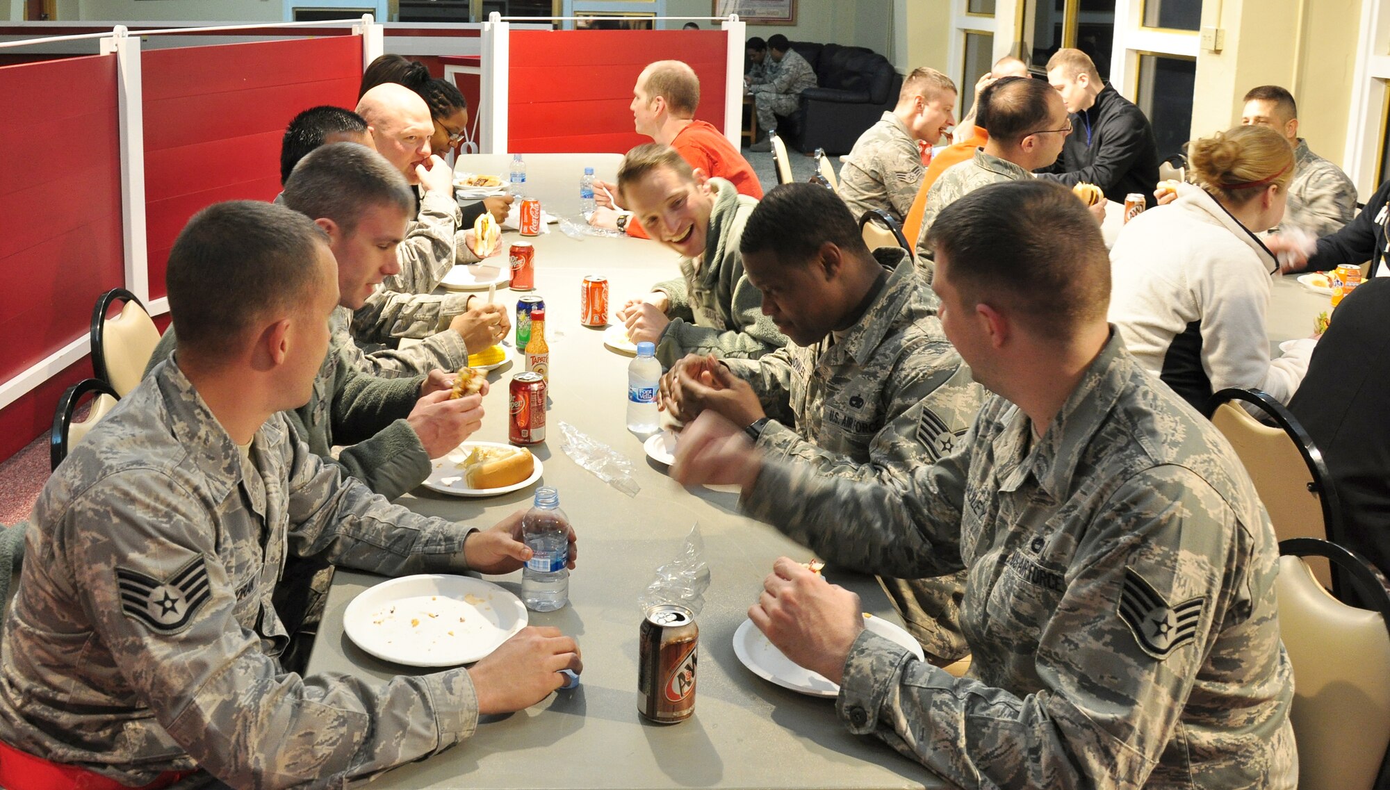 On Feb. 8, 2013, the same night as the Team Mildenhall Annual Awards at RAF Mildenhall, England, members of the 351st Expeditionary Air Refueling Squadron gathered for a monthly awards ceremony at a deployed location in southwest Europe. The 351st EARS deployed from the 100th Air Refueling Wing, RAF Mildenhall, to southwest Europe in January to support French operations in Mali. The monthly awards event consisted of a barbeque-style meal, certificates for winners and messages of appreciation from 351st leadership. (U.S. Air Force photo by Capt. Jason Smith)