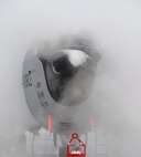 De-icing crews apply de-icier to a KC-135 Stratotanker on the flight line at Fairchild Air Force Base, Wash., Jan. 24, 2013. Since October de-icier has been applied to aircraft more than 400 times. (U.S. Air Force photo by Airman 1st Class Ryan Zeski)