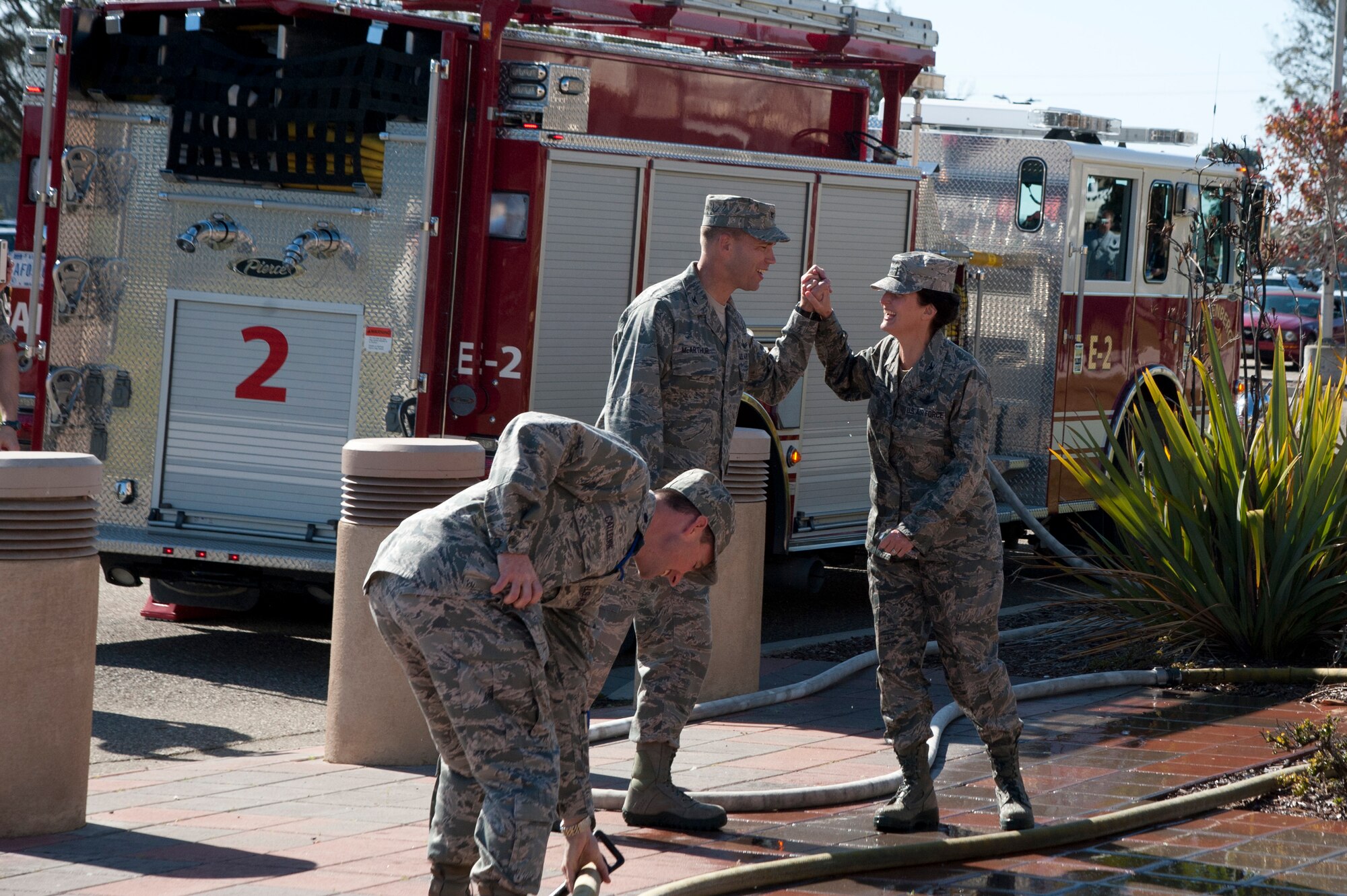 VANDENBERG AIR FORCE BASE, Calif. - Following the launch of a Atlas V
rocket, the 30th Space Wing commander received the service's traditional
"hose down" celebration at the Western Range Operations Control Center here
Monday, Feb. 11, 2013. Col. Nina Armagno, 30th SW commander, directed her
final launch as the commander of the space wing here during the launch of a
United Launch Alliance Atlas V rocket from Space Launch Complex-3. (U.S. Air
Force photo/Senior Airman Lael Huss)
