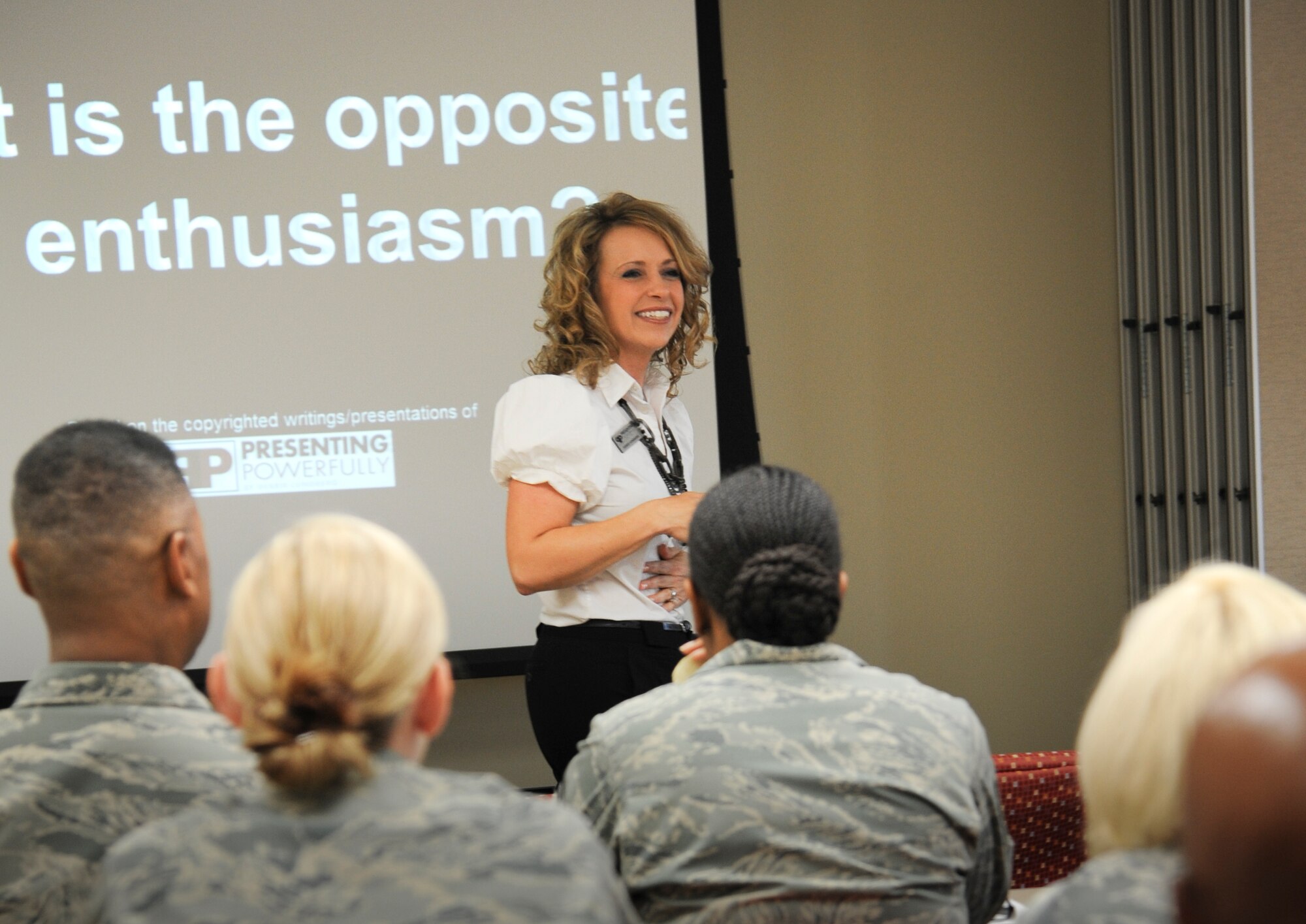 MACDILL AIR FORCE BASE, Fla. – Where do troops go when they need an extra charge in their lives?  Debbie Lundberg, a life and business coach in Tampa, Fla. had the answer – They must go within.  Lundberg lent time from her weekend to host a seminar for 927th Air Refueling Wing reservists about the importance of work and life fulfillment. (Official U.S. Air Force photo/Staff Sgt. Jennie Chamberlin)