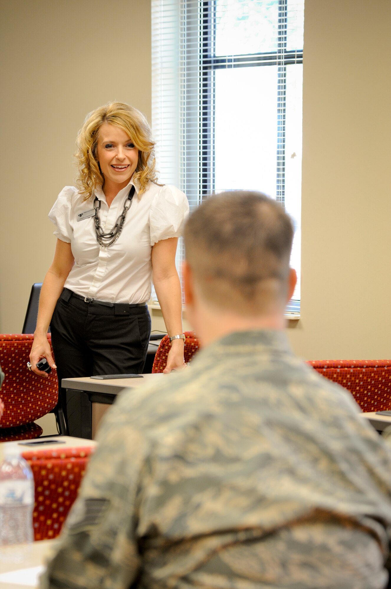 MACDILL AIR FORCE BASE, Fla. – Debbie Lundberg, a life and business coach in Tampa, Fla.,  reached out t the reservists of the 927th Air Refueling Wing this last weekend with a seminar on life balance and fulfillment.  She spoke with a gathering of servicemembers about the importance of making sure every aspect of their lives was fulfilling, personally and professionally.  (Official U.S. Air Force photo/Staff Sgt. Jennie Chamberlin)