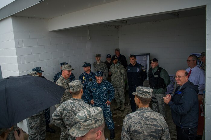 Maj. Gen. William J. Bender, U.S. Air Force Expeditionary Center commander, Joint Base McGuire-Dix-Lakehurst, N.J., gets briefed about Naval Weapons Station operations during a visit Feb. 7, 2013, at Joint Base Charleston - Weapons Station, S.C. General Bender was visiting JB Charleston as one of several site visits to see the missions and units aligned under the Expeditionary Center administratively. The EC provides administrative control for six wings and two groups within Air Mobility Command, to include the 628th Air Base Wing at Joint Base Charleston, S.C. (U.S. Air Force photo/ Senior Airman George Goslin)