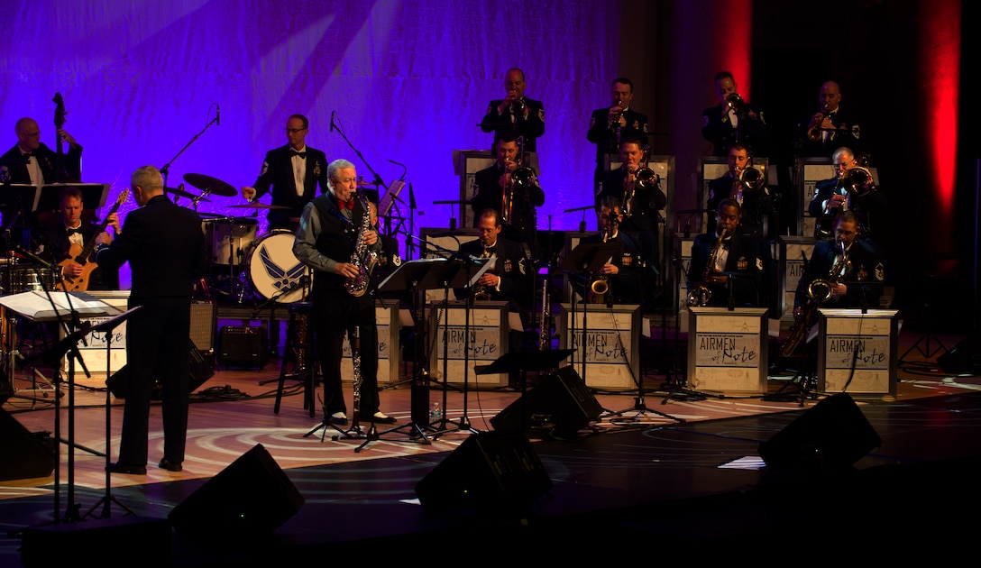 Paquito D’Rivera, Latin Jazz musician, performs with components of the U.S. Air Force Band during a Guest Artist Series concert Feb. 10, 2013 in Washington, D.C. This was the first of three concerts in the 2013 Guest Artist Concert series, which will feature guest artists “The Rogues,” a Scotish/Celtic rock band, on Feb. 24, and country music sensation Lee Greenwood on Mar. 10. (U.S. Air Force photo/Senior Airman Bahja Joi Jones) 