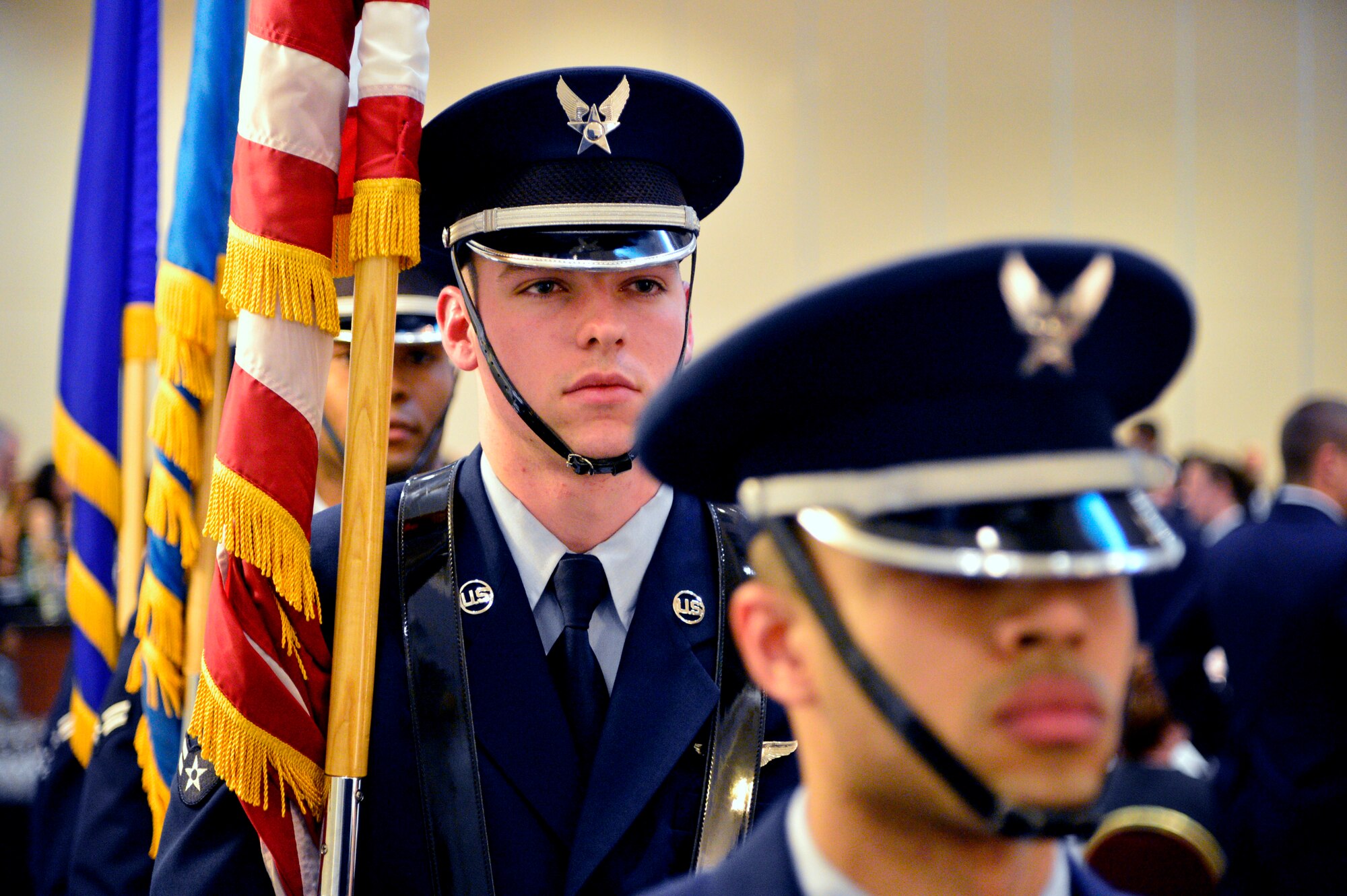 Members of the Dover Air Force Base Honor Guard prepare to post the colors at the 2012 436 AW  Annual Awards Ceremony, held Feb 8, 2013 at Dover Downs Hotel Casino Dover Del. U.S. Air Force photo/David S. Tucker