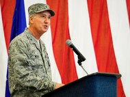 Former 919th Special Operations Wing commander, Brig. Gen. Jon Weeks speaks to the crowd after accepting command of the Air Force Special Operations Air Warfare Center at an activation ceremony at Duke Field, Fla., Feb. 11.  The new center is Weeks’ third special operations command.  The AFSOAWC will combine the efforts of units across AFSOC that work with doctrine development, education, training and execution of the command’s irregular warfare capabilities.  The center will bring together more than 500 active-duty and reserve Airmen through total force integration.  (U.S. Air Force photo/Airman 1st Class Christopher Calloway)