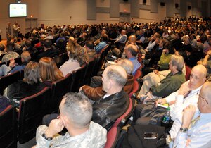Gen. Robert W. Cone, commanding general of U.S. Army Training and Doctrine Command, hosted a town hall forum to share information directly with the TRADOC civilian workforce Feb. 7 at Jacob's Theater on Fort Eustis. Cone told the standing-room only crowd of civilians and supervisors who work in the command's headquarters that it is important to protect what he believes is the "seed corn" for the future " the command's nearly 19,600-strong civilian workforce. (U.S. Army photo by Sgt. 1st Class Kelly Bridgwater/Released)
