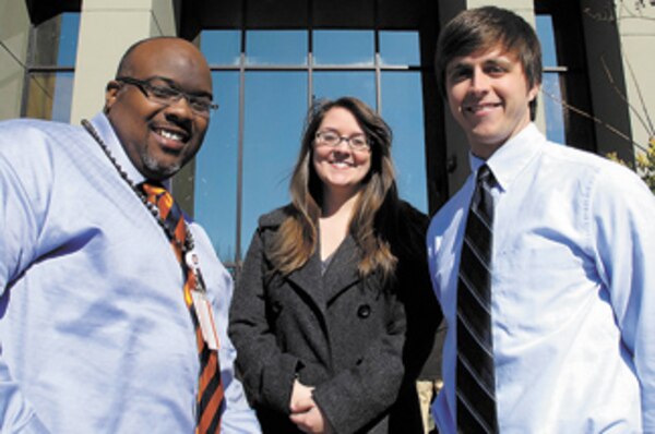 From left to right, Jelani Ingram, Stephanie Woods and Ross Allen take win in USACE BIM Awards.