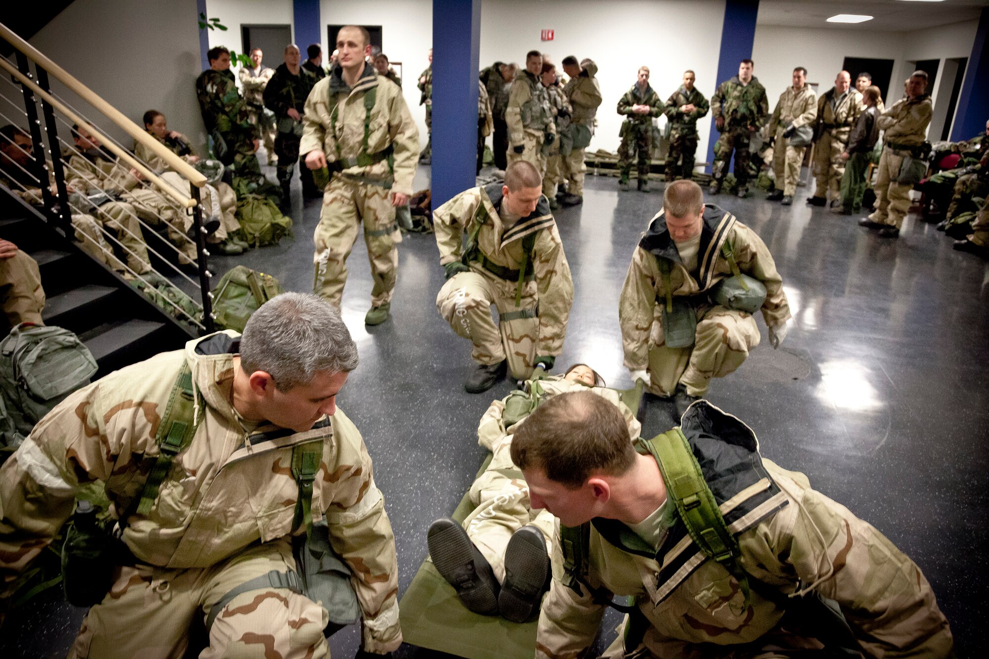 Members of the 934th Airlift Wing participate in an Ability To Survive and Operate/ Self Aid Buddy Care Rodeo to prepare for the upcoming Operational Readines Exercise/Inspections at the Minneapoils-St. Paul AIr Reserve Station, Minn.  (U.S. Air Force photo/Shannon McKay)