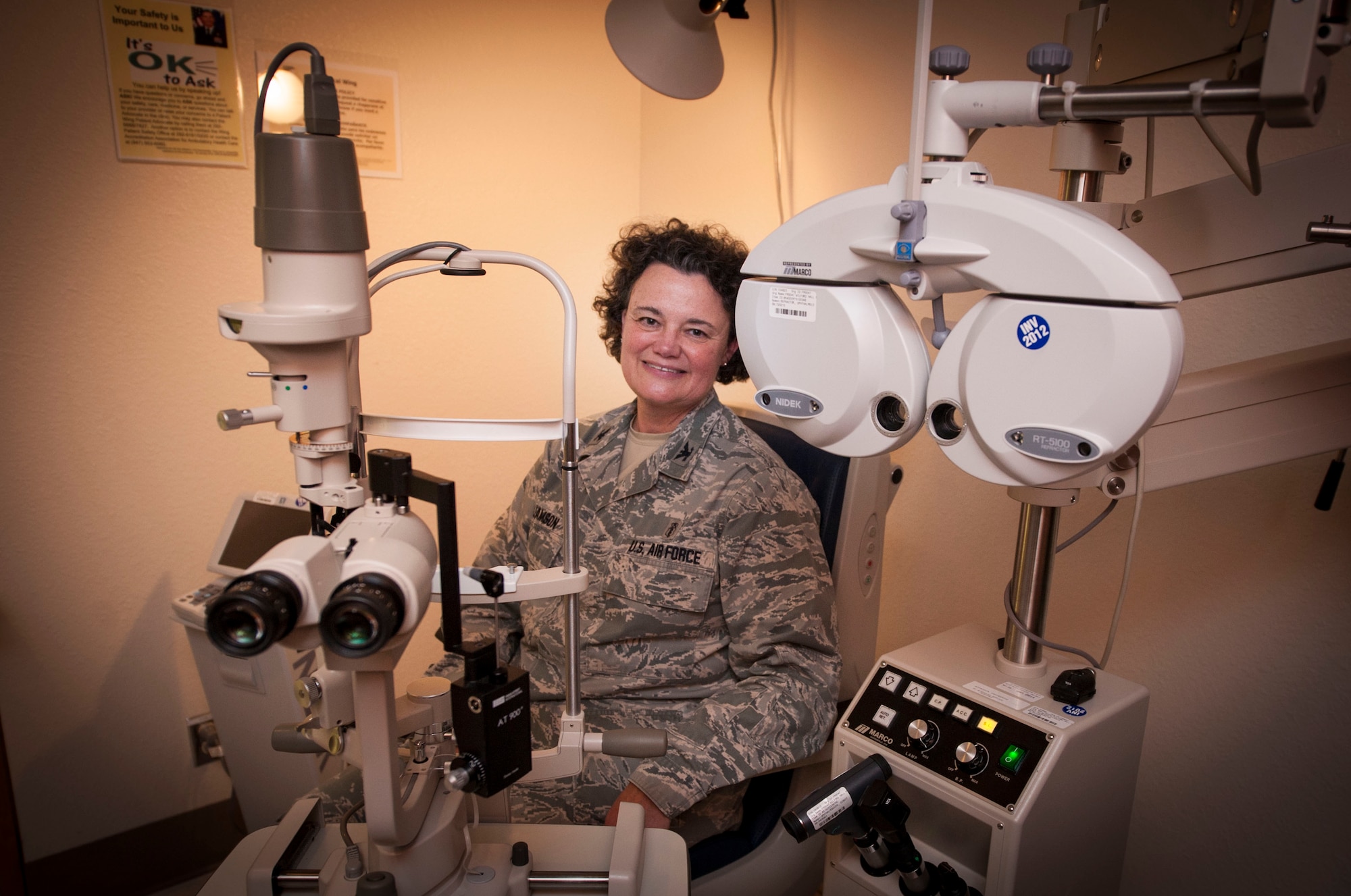 Col. Annette Williamson sits in her workplace at Wilford Hall Ambulatory Surgical Center Joint Base San Antonio-Lackland, Feb. 5. Williamson is the first female optometrist to be promoted to the rank of colonel in Air Force history. (U.S. Air Force photo/Staff Sgt. Corey Hook)