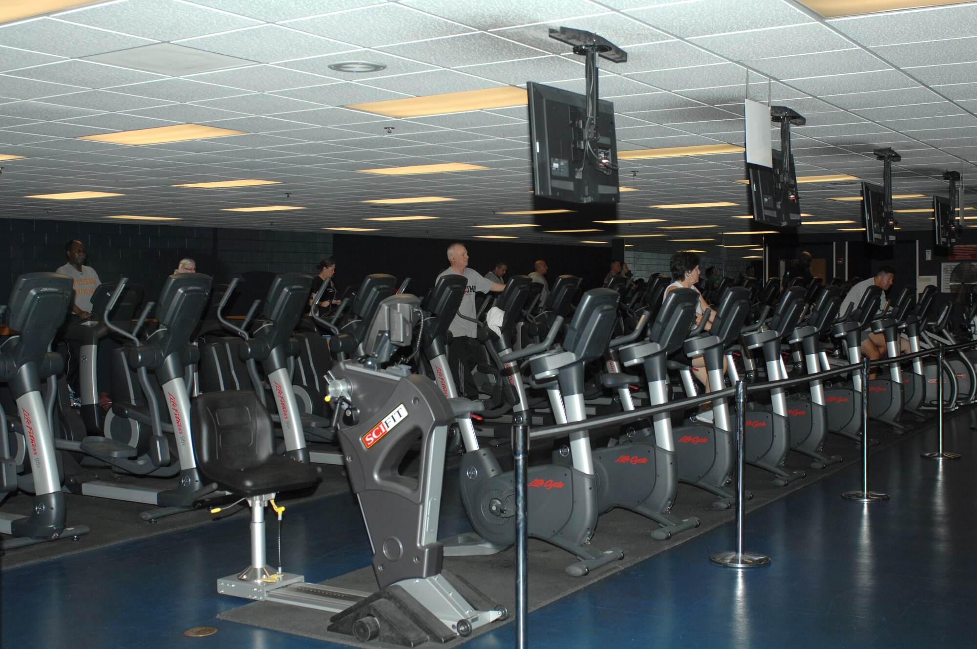 The Desert Lightning Team member who participate in the Commit to be Fit program earn points by performing exercises like swimming, running, walking, biking or using the elliptical machine. The cardio centered program is based on points and the goal is to get the required number of points for the months of February, March and April. (U.S. Air Force photo by Senior Airman Michael Washburn/Released)