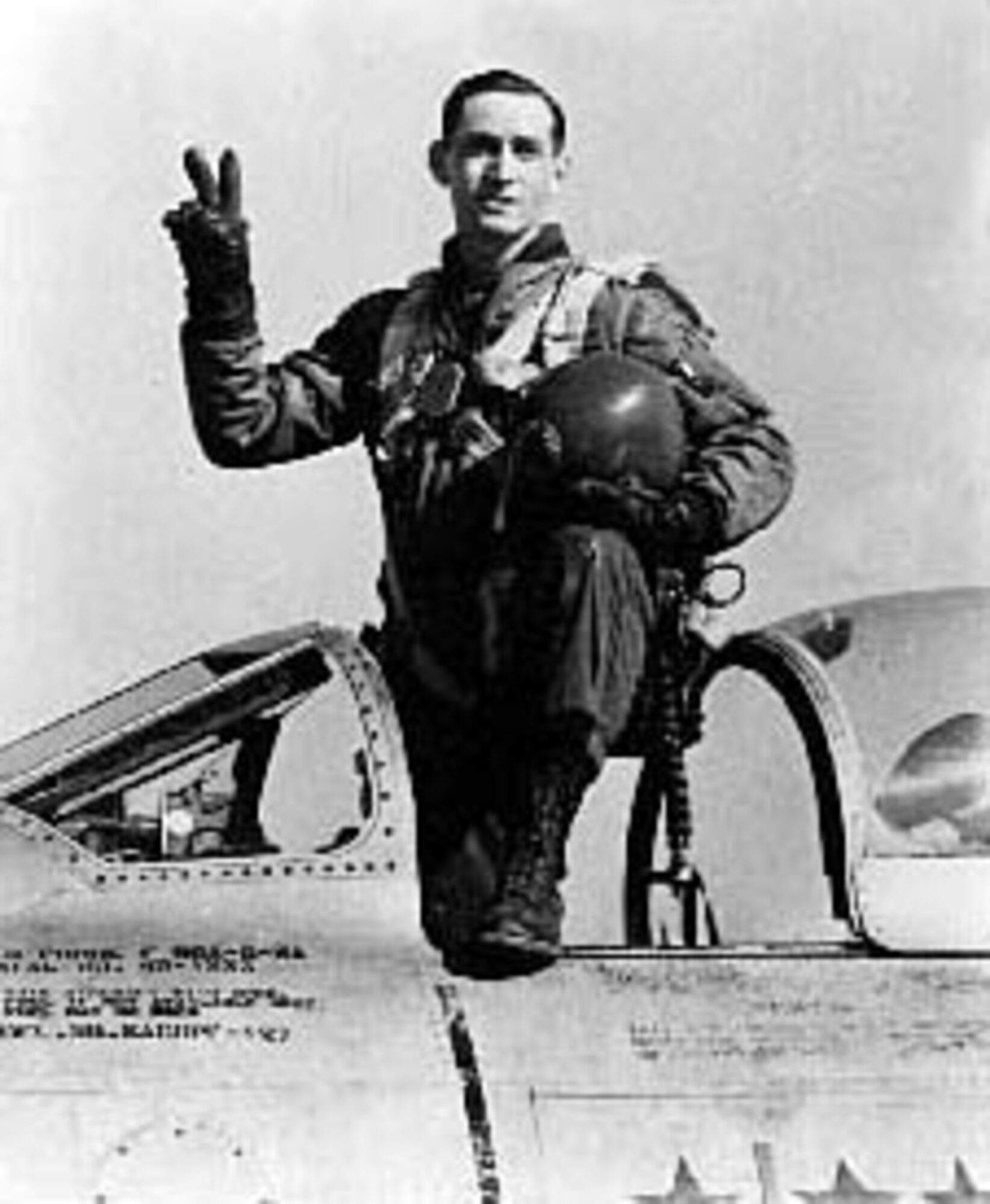 Maj. George Andrew Davis Jr. was a P-47 fighter ace in the Pacific theater in World War II, with seven air-to-air victories. In October 1951, he went to Korea as commander of the 334th Fighter Squadron. Within a few months, he became the leading ace of the Korean War. On Feb. 10, 1952, Davis and his wingman encountered 12 MiG-15s approaching friendly fighter-bombers on an interdiction mission. Davis sped into combat and quickly destroyed two MiGs. While pursuing a third MiG, his aircraft sustained a direct hit and crashed. At his death, he had 14 victories in Korea, making him the fourth leading ace in the Korean War. He was posthumously promoted to lieutenant colonel in 1953, and awarded the Medal of Honor in 1954 for the Feb. 10, 1952 action.
