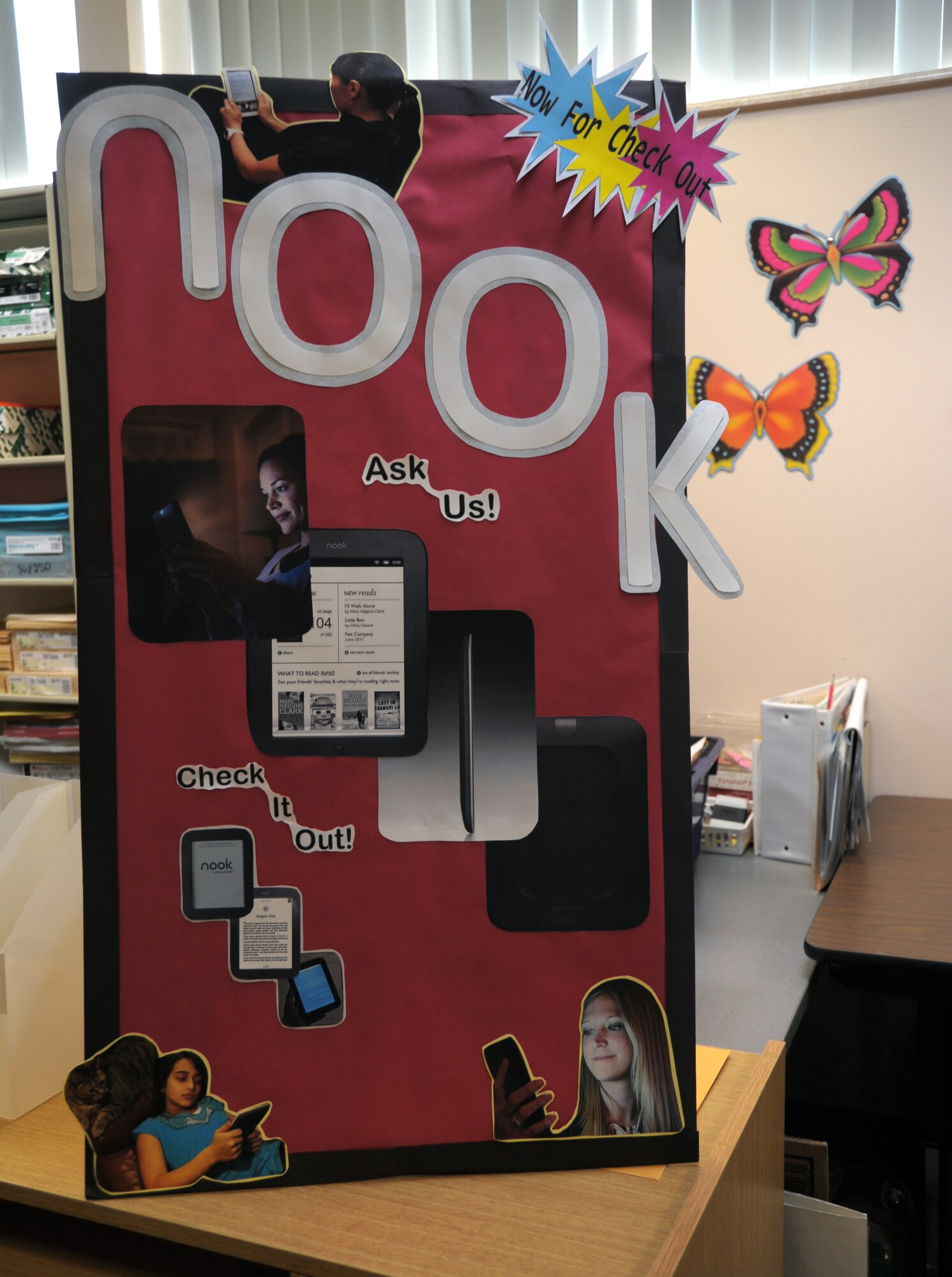 Nook e-readers are now available for check-out at the base library. The device is read-only, meaning members cannot download and save content to the Nook. (U.S. Air Force photo/Staff. Sgt. Stephenie Wade)
