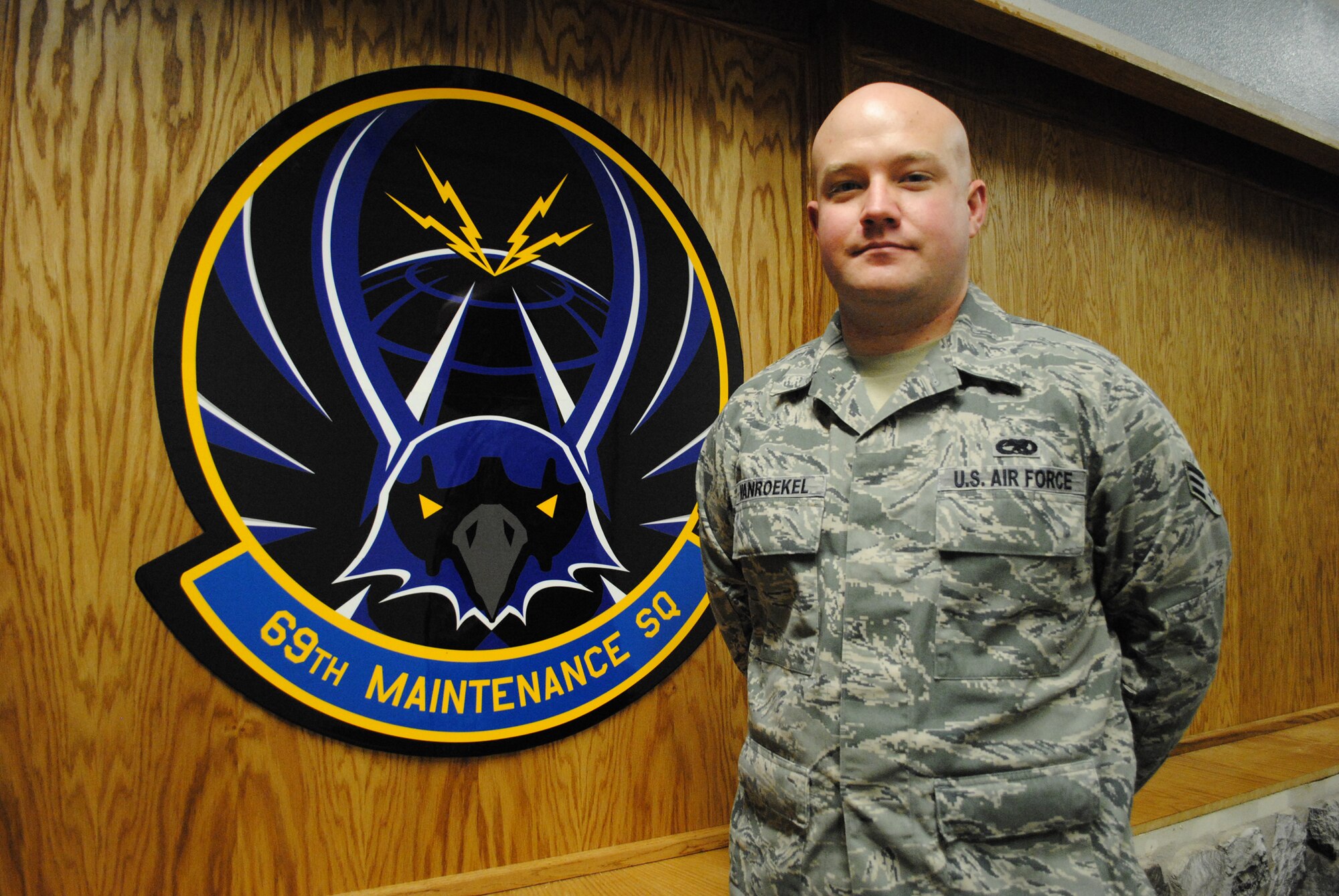 Senior Airman Erik VanRoekel, 69th Maintenance Squadron avionics systems journeyman, was named Grand Forks Air Force Base, N.D.’s Warrior of the Week. VanRoekel performs an average of 20 to 30 aircraft maintenance inspections per month. His hometown is Sioux Falls, S.D. (U.S. Air Force photo/Senior Airman Luis Loza Gutierrez) 