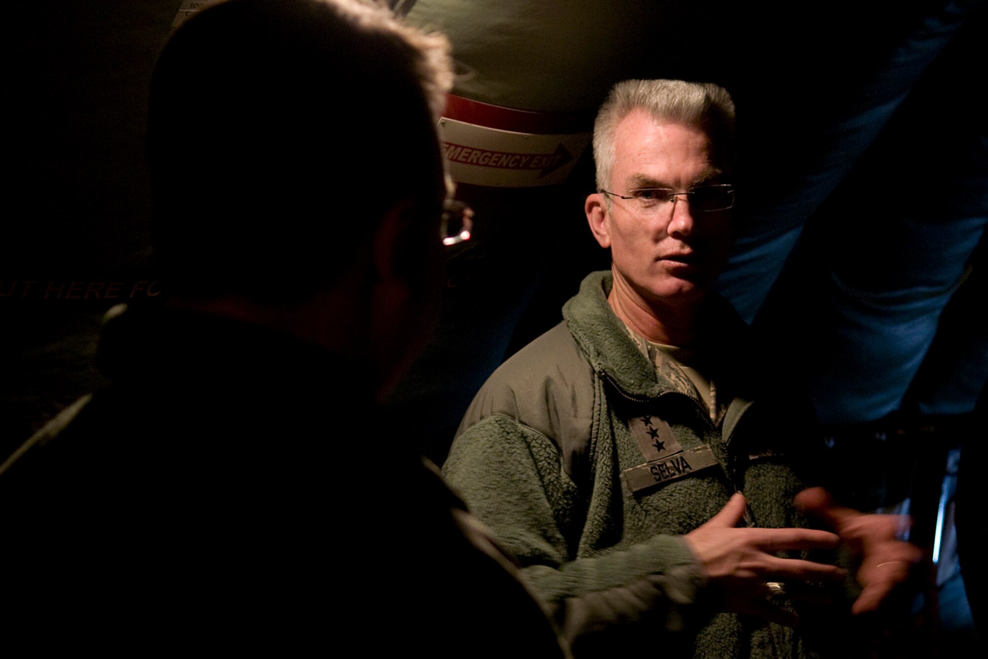 GRISSOM AIR RESERVE BASE, Ind. -- Gen. Paul Selva, Air Mobility Command commander, talks with Chief Master Sgt. Sandra Dye, 434th Aircraft Maintenance Squadron superintendent, during a tour of one of Grissom's 16 KC-135R Stratotankers Feb. 5. Selva remarked several times about the excellent condition of Grissom's aircraft. (U.S. Air Force photo/Tech. Sgt. Mark R. W. Orders-Woempner)
