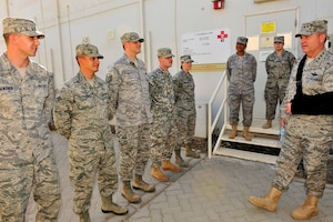 SOUTHWEST ASIA -- Air Force Chief of Staff Gen. Mark A. Welsh III visits with Airmen and Soldiers from the 380th Expeditionary Medical Group, Feb. 7, 2013. Welsh and Chief Master Sgt. of the Air Force James Cody visited the 380th Air Expeditionary Wing during a multi-base tour to meet with Airmen who are deployed throughout the U.S. Central Command area of responsibility. (U.S. Air Force photo/Tech. Sgt. Christina M. Styer)