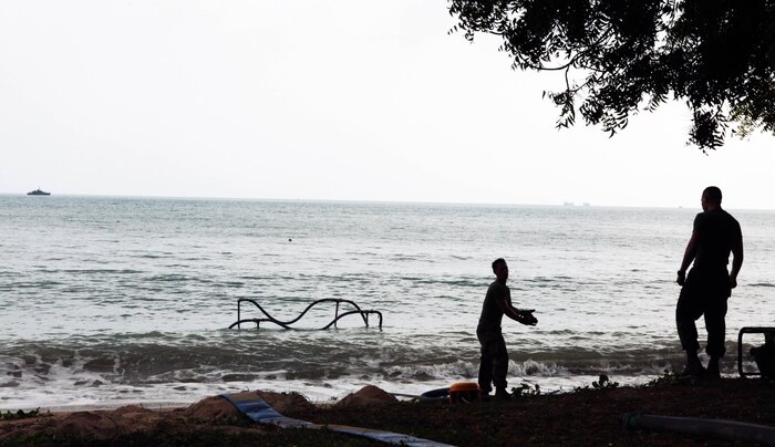 U.S. Marines from 3rd Marine Logistics Group purify saltwater Feb. 10 in Sattahip, Kingdom of Thailand, to provide clean water to multinational participants at various locations throughout Thailand during exercise Cobra Gold 2013. “We train how we fight,” said U.S. Marine Cpl. Omar E. Montero, a water support technician. “Everything is set up the same way it would be in a real-life scenario. It’s valuable training and a good chance for the younger Marines to gain some experience.” Cobra Gold, in its 32nd iteration, is a multinational exercise that promotes regional prosperity, security and cooperation among partner militaries. Montero is with 9th Engineer Support Battalion, 3rd MLG, III Marine Expeditionary Force.
