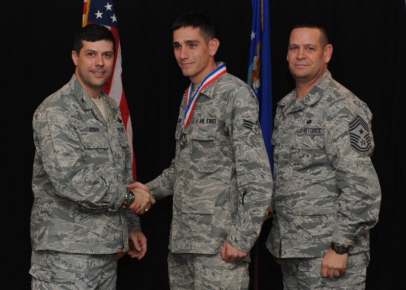 Senior Airman James Nelson, 2nd Communications Squadron, is nominated for the 2nd Bomb Wing Honor Guard member of the year. (U.S. Air Force photo/Airman 1st Class Benjamin Gonsier)