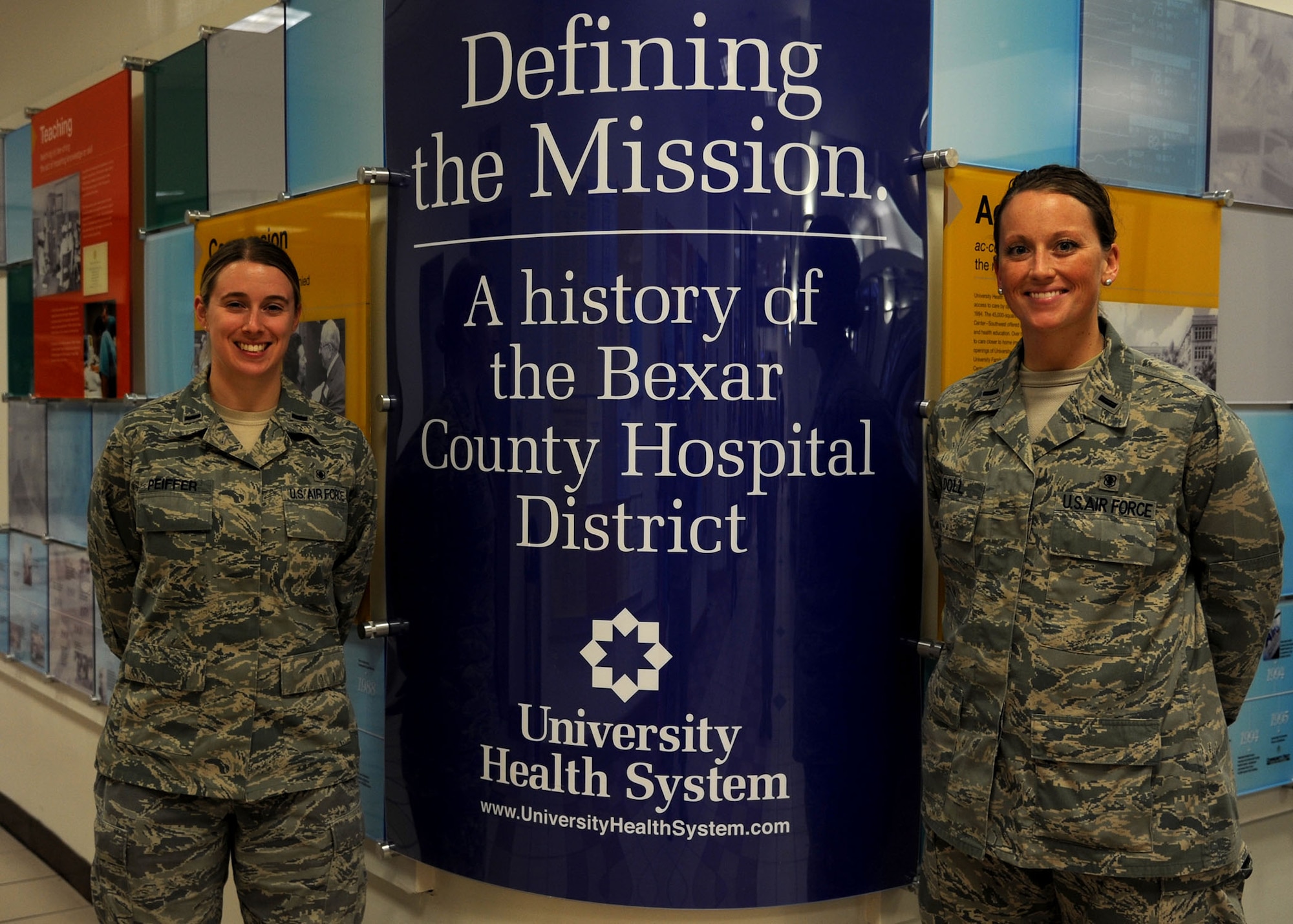 1st Lts. Meredith Peiffer and Casey Doll, critical care nurse fellows with the 59th Training Squadron, are the first participants under a new partnership between University Health System and the Air Force that allows for UHS to be a clinical training site for Air Force nurses.  (U.S. Air Force Photo/Staff Sgt. Micky M. Bazaldua)