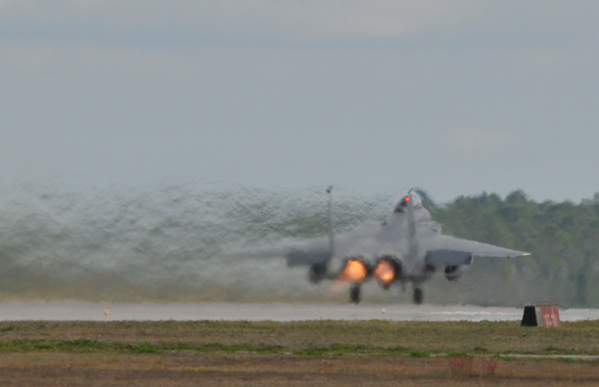 A fighter jet is sky bound during Combat Archer Feb. 6 at Tyndall Air Force Base, Fla. The 53rd Weapons Evaluation Group recently conducted the air-to-air Weapons System Evaluation Program, known as Combat Archer, which exercises and evaluates the air-to-air weapon system capability of combat aircraft. (U.S. Air Force photo by Master Sgt. J. Scott Wilcox)