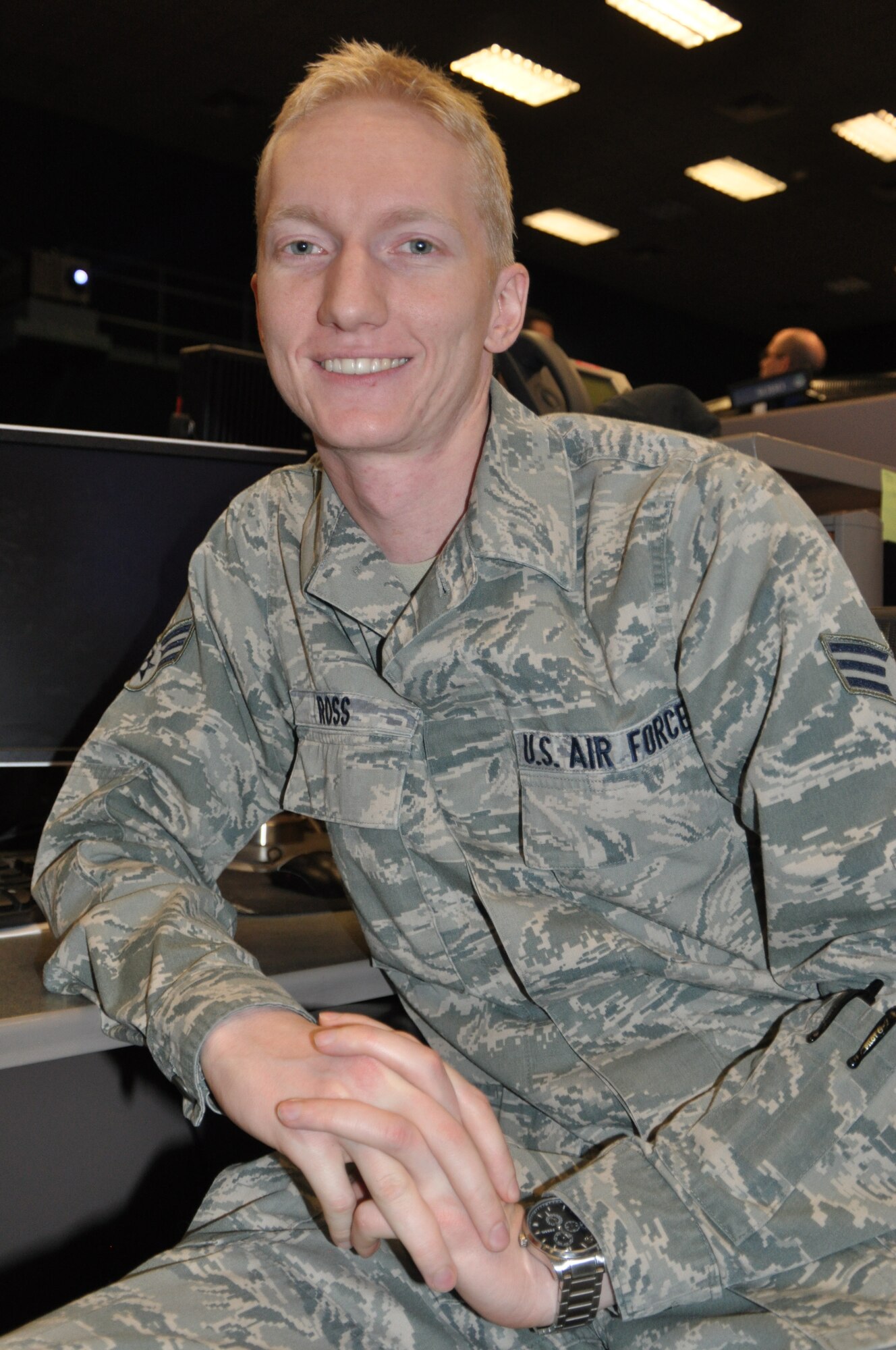 “My job in the Blue Flag exercise is to coordinate between the Combined Air and Space Center (CAOC) and Stryker units in the air space,” said Senior Airman Julian Ross, 612th AOC Ground Track Coordinator. (U.S. Air Force photo by Master Sgt. Kelly Ogden/Released).  