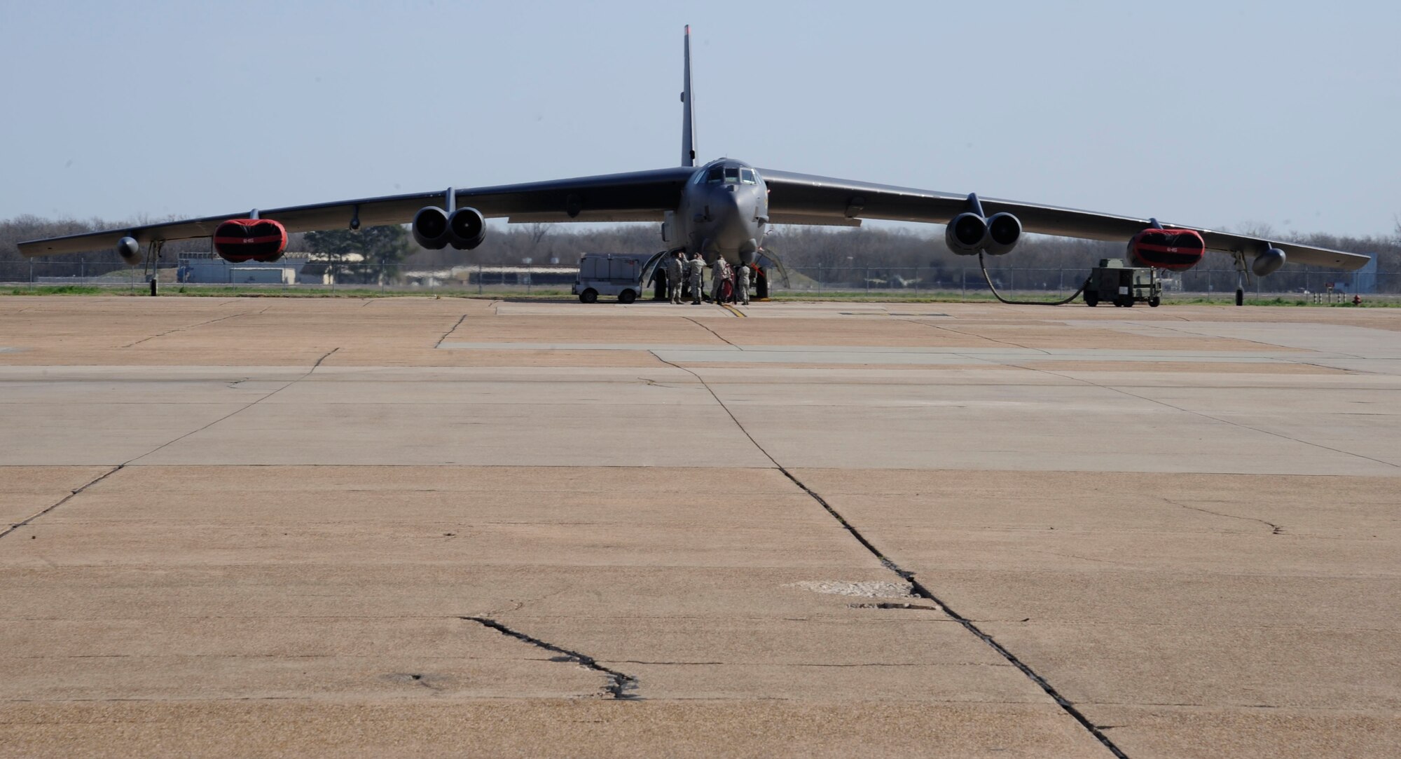 A B-52H Stratofortress sits on the flightline on Barksdale Air Force Base, La., Feb. 15. As part of the Air Force's arsenal for more than 60 years, Barksdale's B-52s have delivered precision munitions to the battlefield from Vietnam to Afghanistan. (U.S. Air Force photo/Airman 1st Class Andrew Moua)