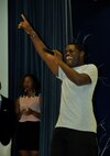 Roscoe Brown, a member of the Homestead Job Corps, singing during an African-American Heritage Celebration and Gospel Concert at Homestead Job Corps Feb. 8. Several types of performers came together for the event to recognize African-American History month. The event featured dancers, spoken word artists, musical and vocal soloists, poem recitations, and narratives on African-American history. (U.S. Air Force photo/Senior Airman Jaimi Upthegrove)