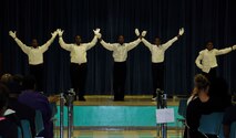 The Greater St. Matthews Youth Praise Dancers perform an interpretive dance during an African-American Heritage Celebration and Gospel Concert at Homestead Job Corps Feb. 8. Several types of performers came together for the event to recognize African-American History month. The event featured dancers, spoken word artists, musical and vocal soloists, poem recitations, and narratives on African-American history. (U.S. Air Force photo/Senior Airman Jaimi Upthegrove)