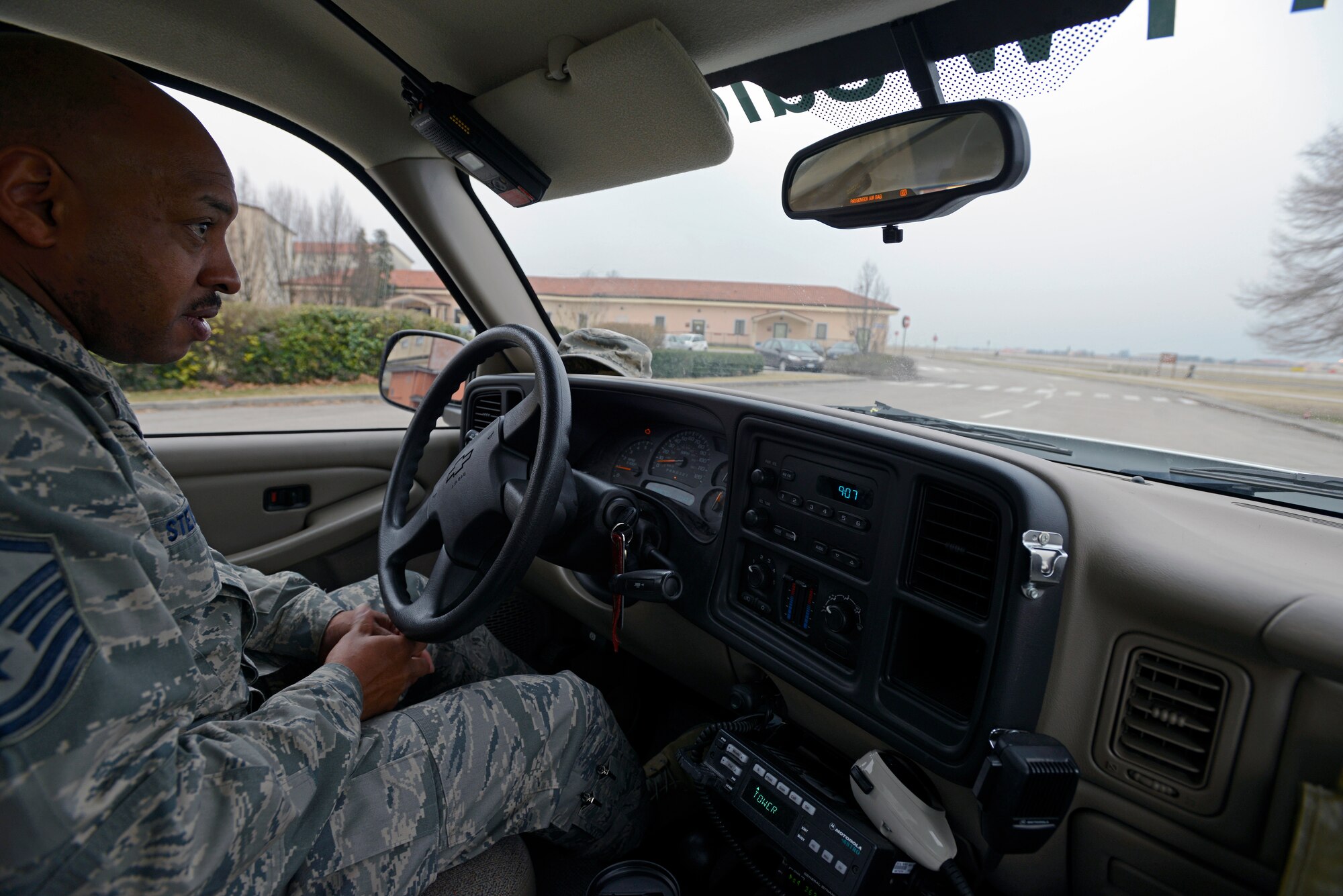 Master Sgt. Corey Stewart, 31st Fighter Wing safety office, checks for wildlife around Aviano Air Base, Jan. 11, 2013. Stewart conducts daily checks around the base to document any influx in wildlife to ensure it doesn’t present a problem for aircraft taking off or landing from base. (U.S. Air Force photo/Senior Airman Jessica Hines)