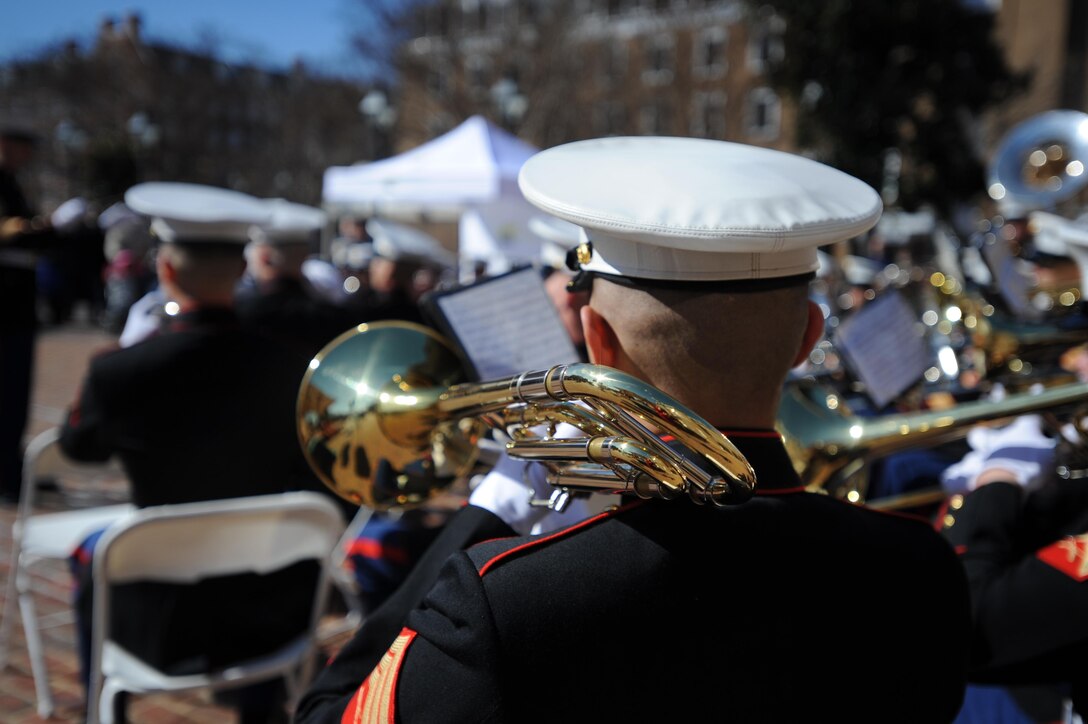Marine Corps Base Quantico band performs during the fifth annual Armed Forces Community Covenant signing at Market Square in Alexandria on Monday. The band performed for representatives from Marine Corps Base Quantico, Fort Belvoir, the Military District of Washington, the Naval Support Activity, local leaders and the public.