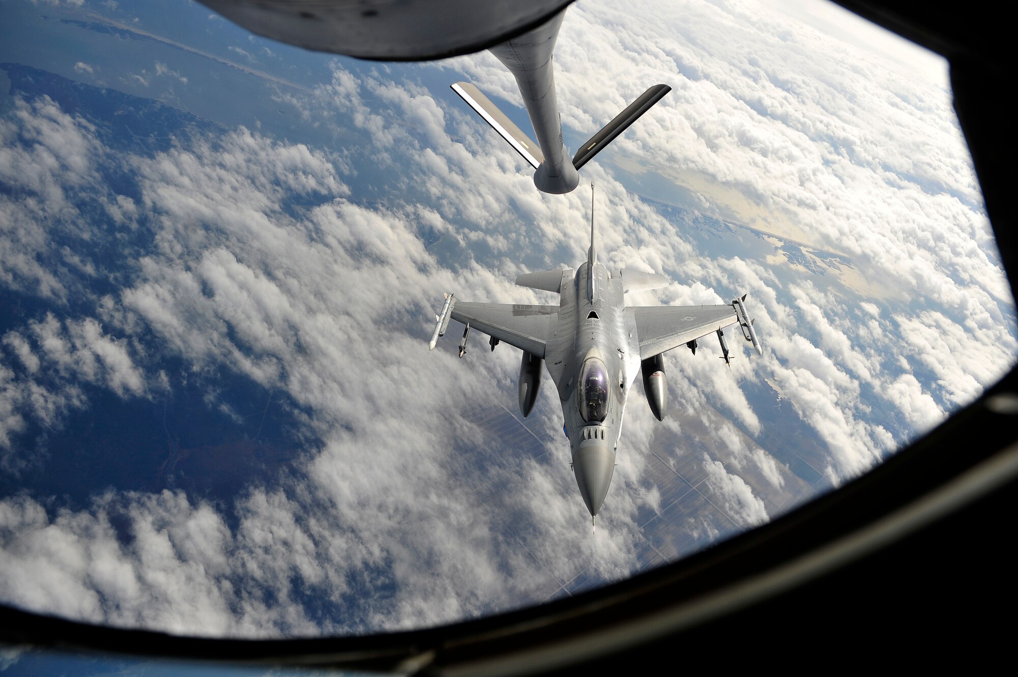 An F-16 Fighting Falcon from Shaw Air Force Base, S.C. prepares for aerial refueling during Exercise Razor Talon at Seymour Johnson Air Force Base, N.C., Feb. 7, 2013. Razor Talon is a monthly, large force exercise and joint-unit training opportunity to employ cutting edge operational concepts such as AirSea and Maritime Air Support on the Atlantic Coast. (U.S. Air Force photo by Master Sgt. Shane A Cuomo)