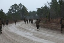 A quick reaction force, or QRF, with 2nd Supply Battalion, Combat Logistics Regiment 25, 2nd Marine Logistics Group responds to a call for backup after a simulated ambush during a training exercise aboard Camp Lejeune, N.C., Feb. 7, 2013. The unit used training scenarios such as ambushes and casualty evacuations to prepare for their future support of Rolling Thunder. 