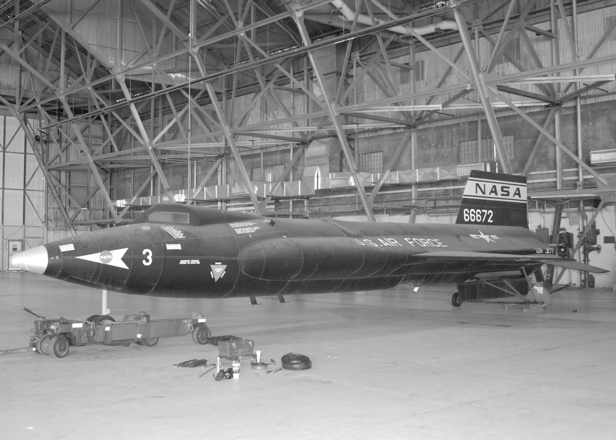 Restoration of the full-scale X-15 mockup will continue at Hangar 1864. (U.S. Air Force Photo by Laura Mowry)
