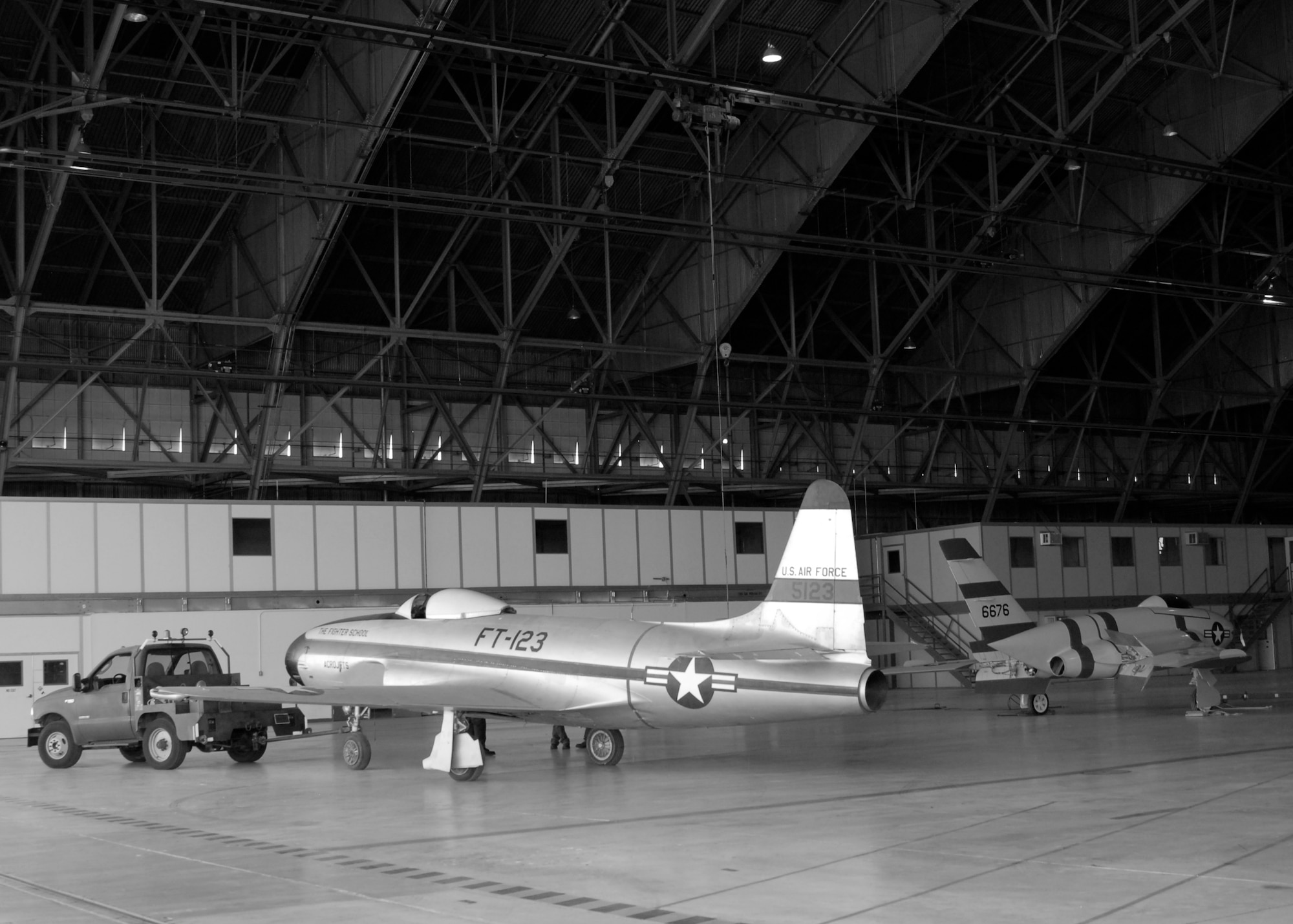 P-80 Shooting Star with X-4 Bantam prior to relocation at Hangar 1864. (U.S. Air Force Photo by Laura Mowry)