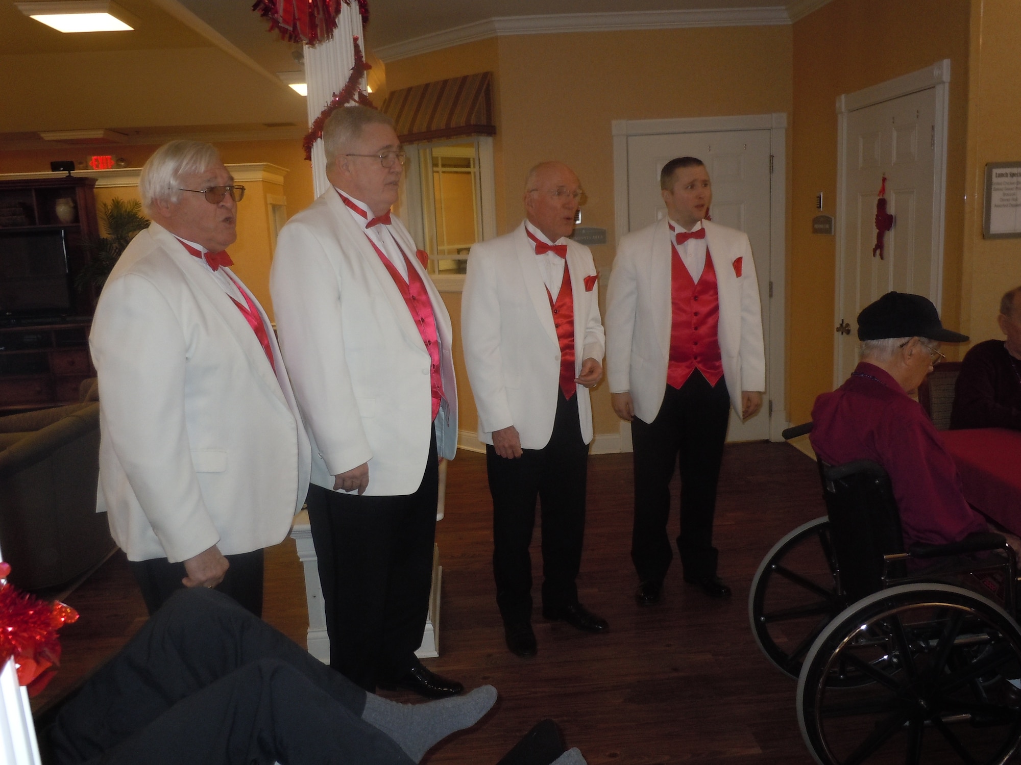 Staff Sgt. Steven Martin (far right) sings with local area quartet called "Sounds of Harmony" on Valentines Day 2013. (Courtesy photo)