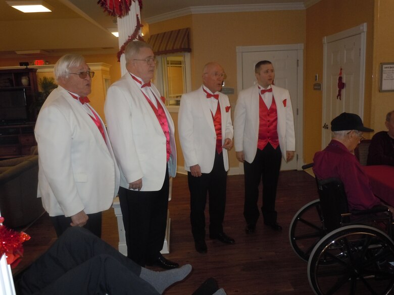 Staff Sgt. Steven Martin (far right) sings with local area quartet called "Sounds of Harmony" on Valentines Day 2013. (Courtesy photo)