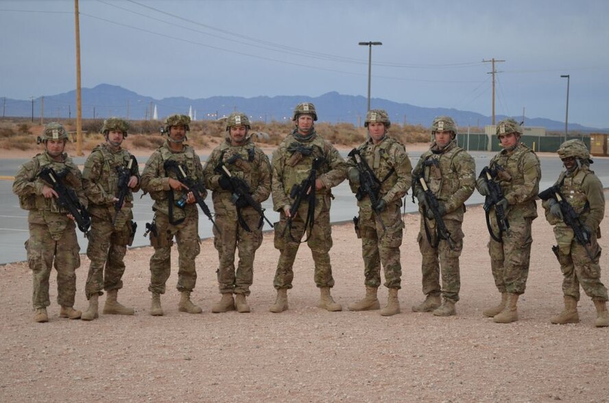 Airmen from the 7th Civil Engineer Squadron attend Combat Skills Training Feb. 4, 2013, at Fort Bliss, Texas. After completion of CST the Dyess engineers deployed to undisclosed locations imbedded within the 1st Expeditionary Civil Engineer Group which operates over-the-horizon missions as Air Force’s sole theater engineer force throughout Southwest Asia. (Courtesy Photo)