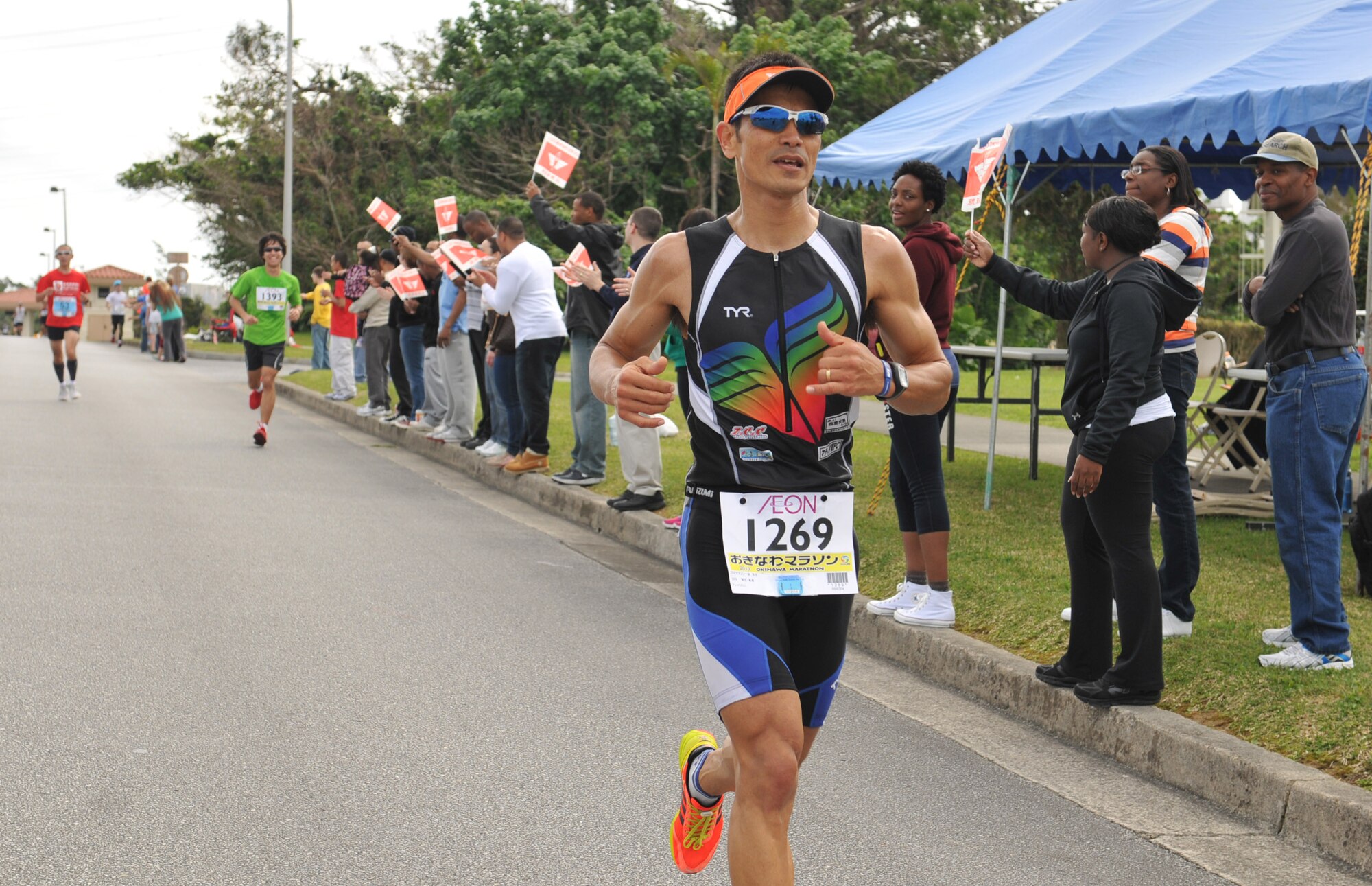 A local participant of the 2013 Okinawa Marathon runs on Kadena Air Base, Japan, Feb. 17, 2013. More than 11,000 runners, including more than 160 service members from around the island, participated in the Okinawa Marathon with a 78 percent completion rate. More than 500 volunteers came out to the event to cheer on the runners and to show their support. (U.S. Air Force photo/Airman 1st Class Keith A. James)