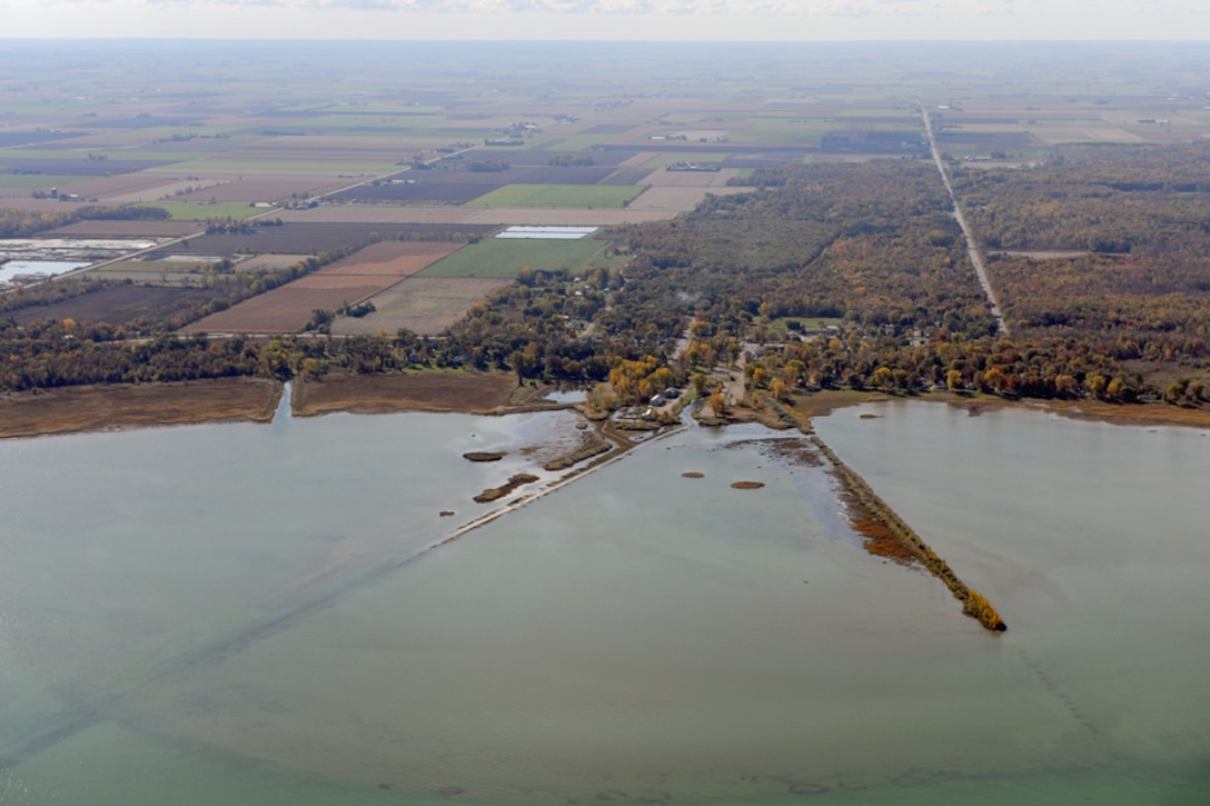 An aerial view of Bay Port Harbor, Mich.