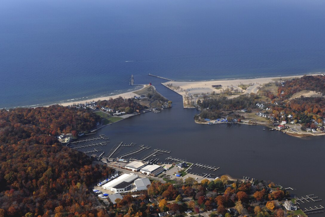 An aerial view of Holland Harbor, Mich.