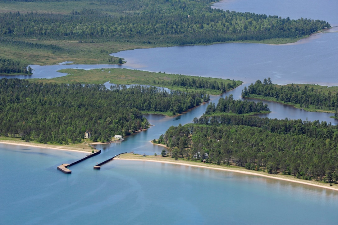 An aerial view of Lac la Belle Harbor.