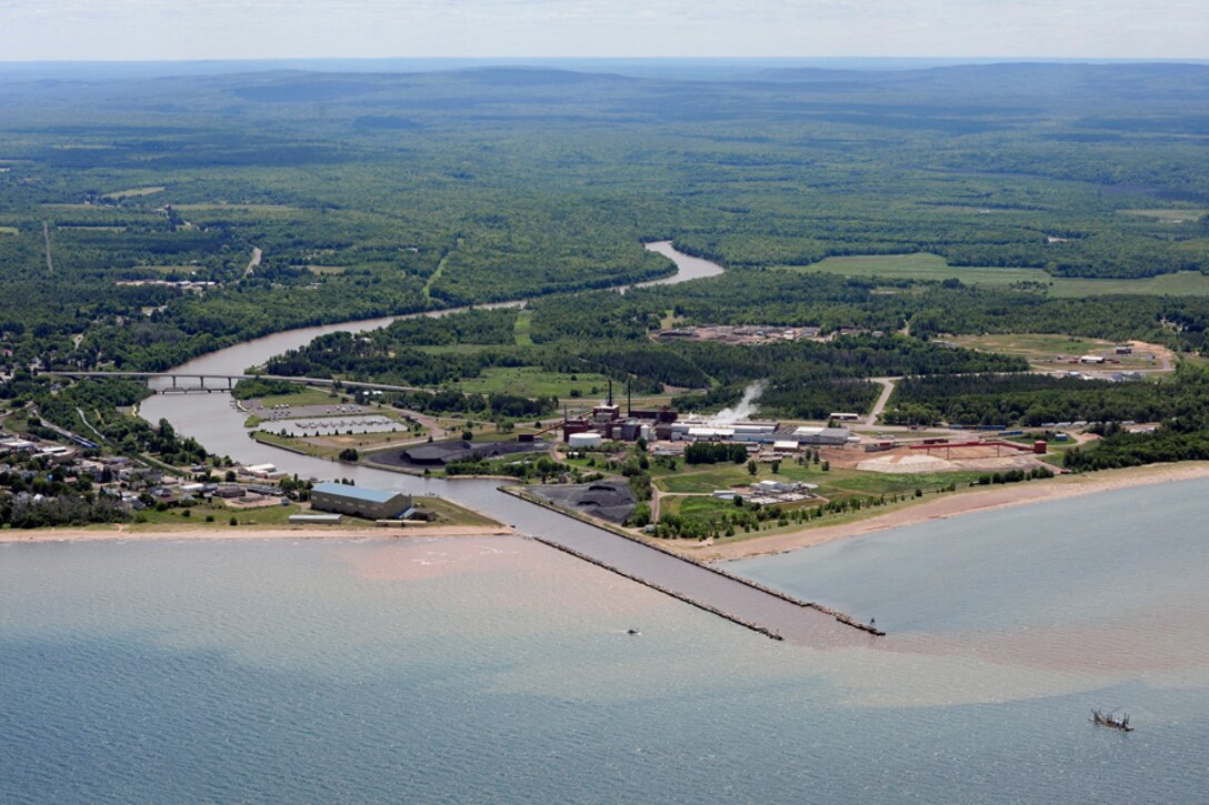 An aerial view of Ontonagon Harbor, Mich.