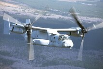 Marines with Marine Medium Tiltrotor Squadron 365 fly an MV-22B Osprey while conducting the squadron's largest flight ever, Feb. 20. The flight consisted of 10 aircraft taking off, maneuvering and landing together, as well as six of the aircraft conducting air-to-air refueling. Almost all of the Marines in VMM-365 participated in the flight in some way.
