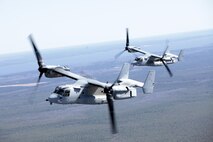 Marines with Marine Medium Tiltrotor Squadron 365 fly MV-22B Ospreys while conducting the squadron's largest flight ever, Feb. 20. The flight consisted of 10 aircraft taking off, maneuvering and landing together, as well as six of the aircraft conducting air-to-air refueling. Almost all of the Marines in VMM-365 participated in the flight in some way.