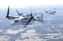 Marines with Marine Medium Tiltrotor Squadron 365 fly MV-22B Ospreys while conducting the squadron's largest flight ever, Feb. 20. The flight consisted of 10 aircraft taking off, maneuvering and landing together, as well as six of the aircraft conducting air-to-air refueling. Almost all of the Marines in VMM-365 participated in the flight in some way.