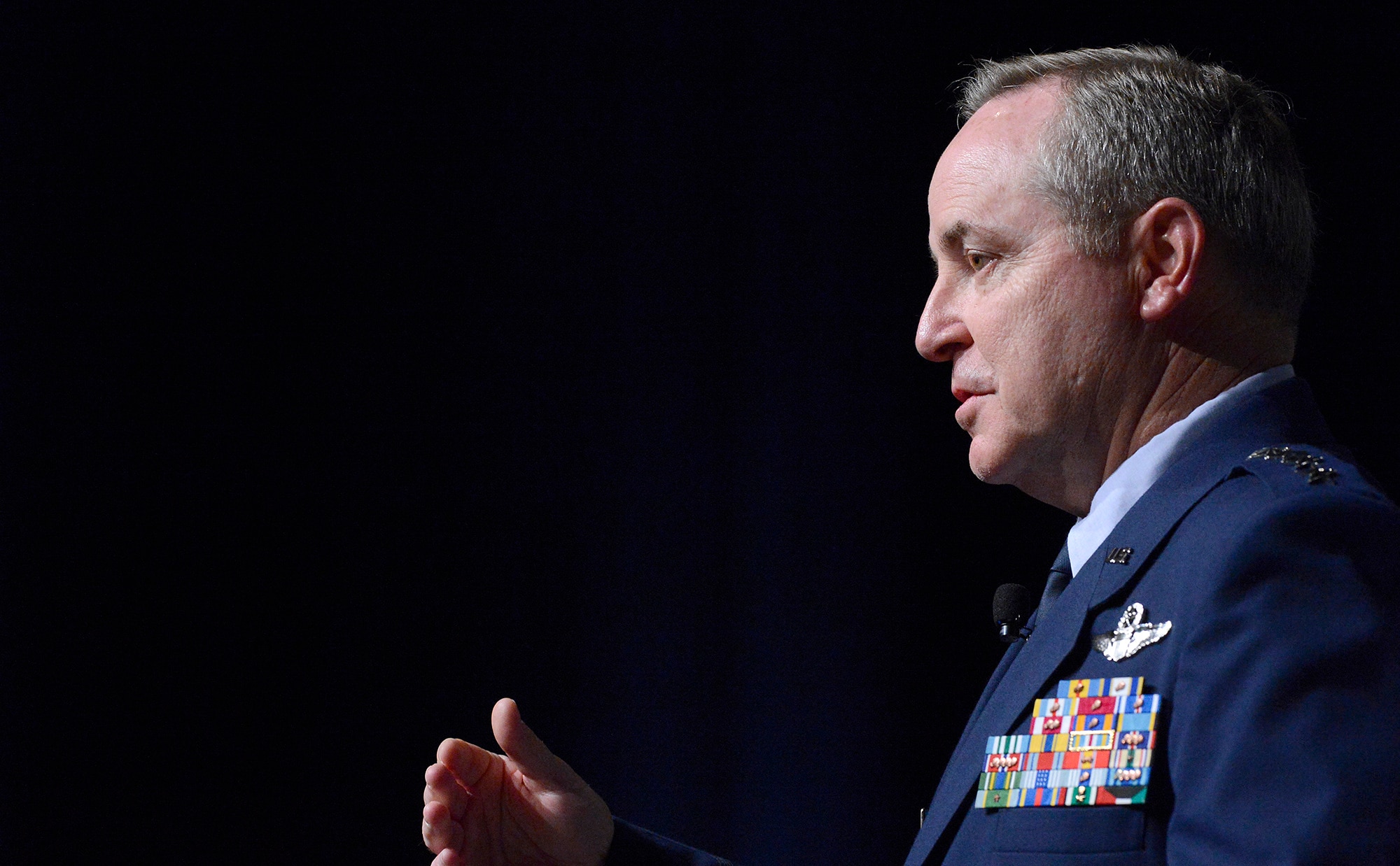 Air Force Chief of Staff Gen. Mark A. Welsh III and Chief Master Sgt. of the Air Force James A. Cody deliver their keynote speeches as the opening of Air Force Association's Aerospace and Technology Exposition in Orlando, Fla., Feb. 21, 2013.  Welsh's "State of the Air Force" discussion highlighted Airmen and the impact the possible sequestration may have on them.  Cody talked about (U.S. Air Force photo/Scott M. Ash)
